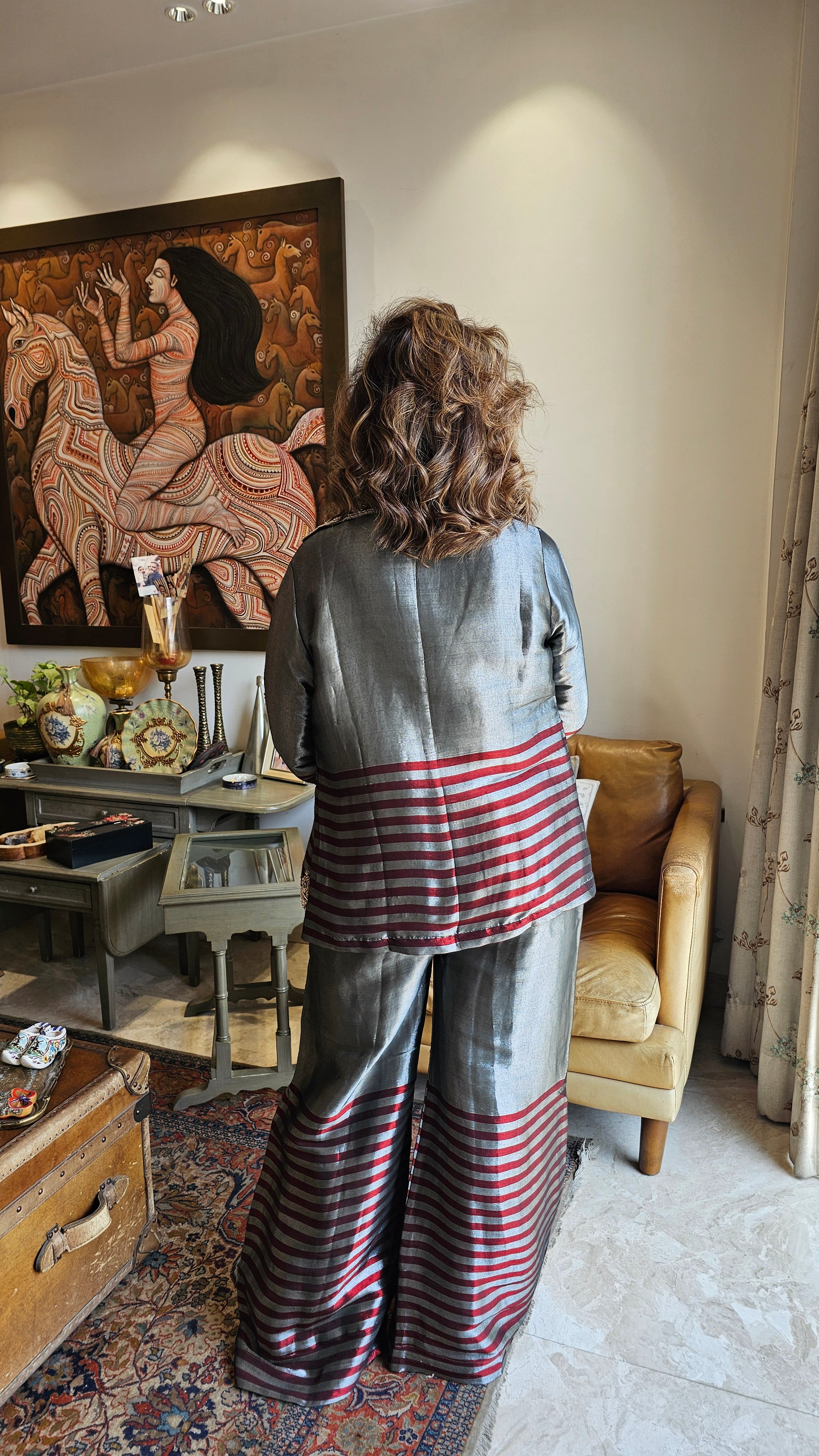 Wispy Tissue Silk Fabric Outfit with Full Hand Embroidery Work