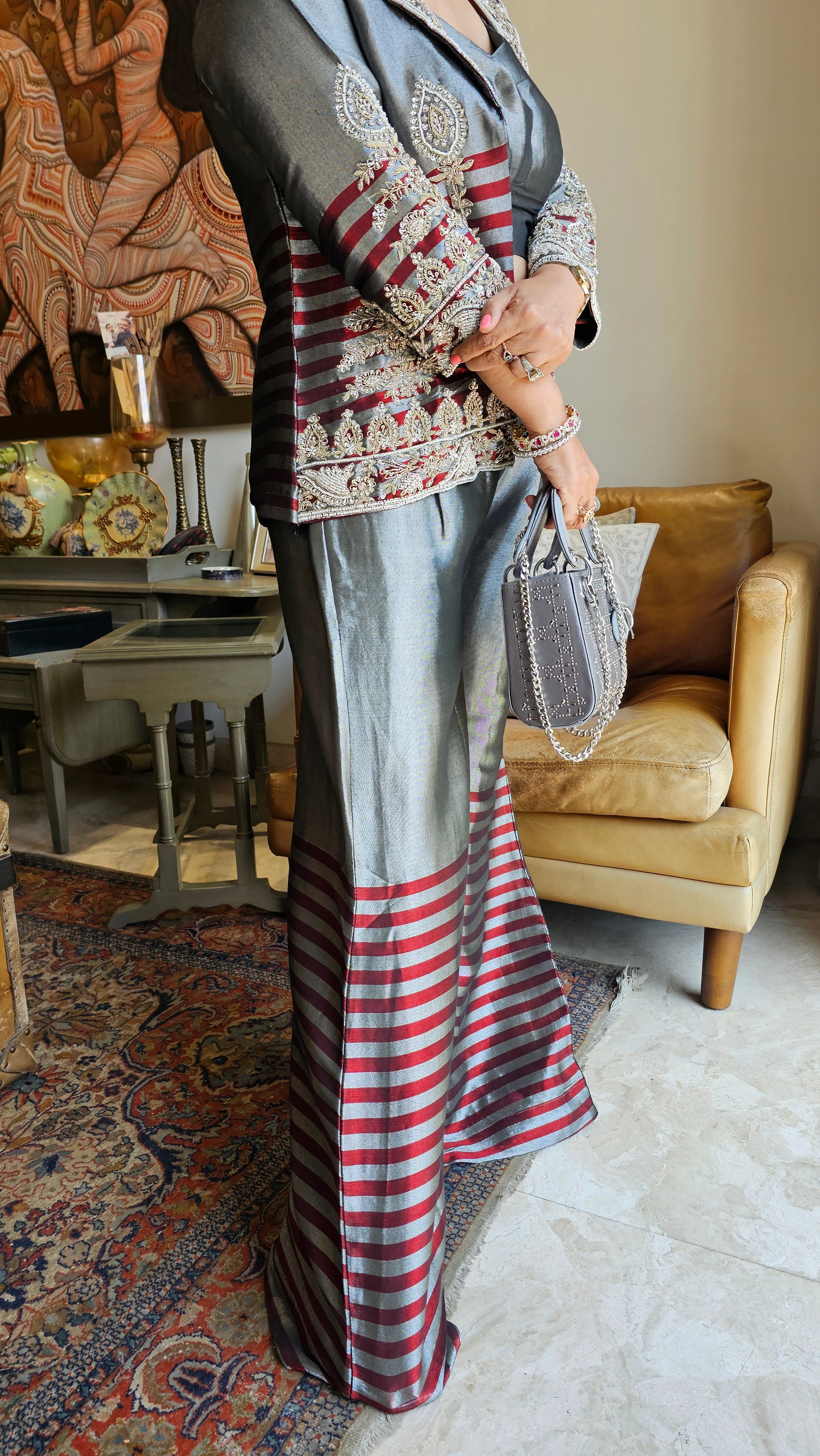 Wispy Tissue Silk Fabric Outfit with Full Hand Embroidery Work