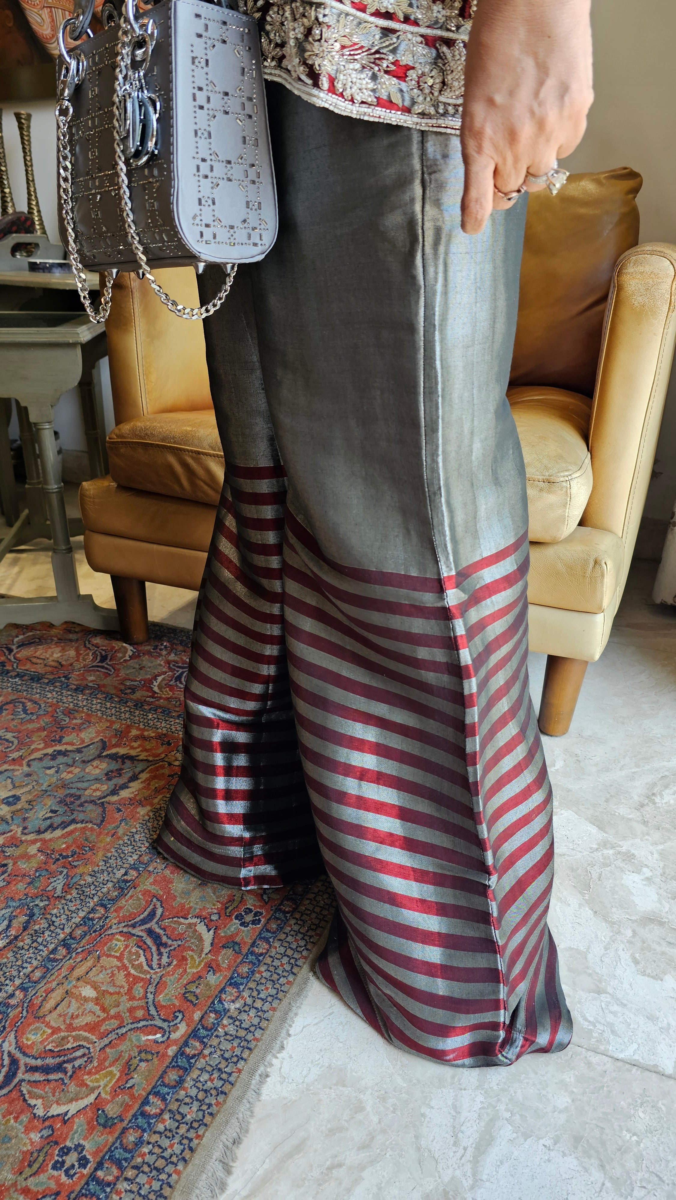 Wispy Tissue Silk Fabric Outfit with Full Hand Embroidery Work