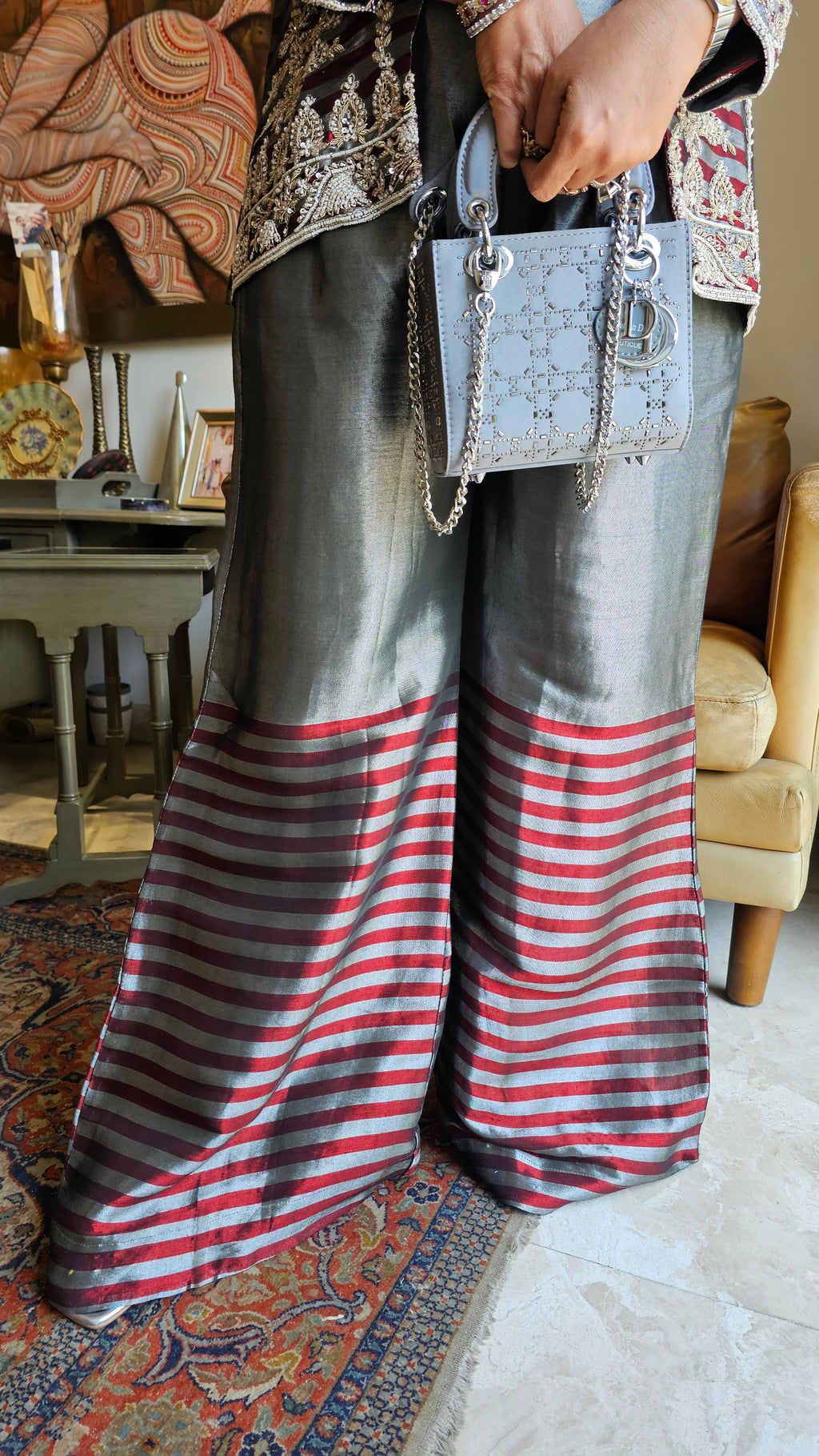 Wispy Tissue Silk Fabric Outfit with Full Hand Embroidery Work
