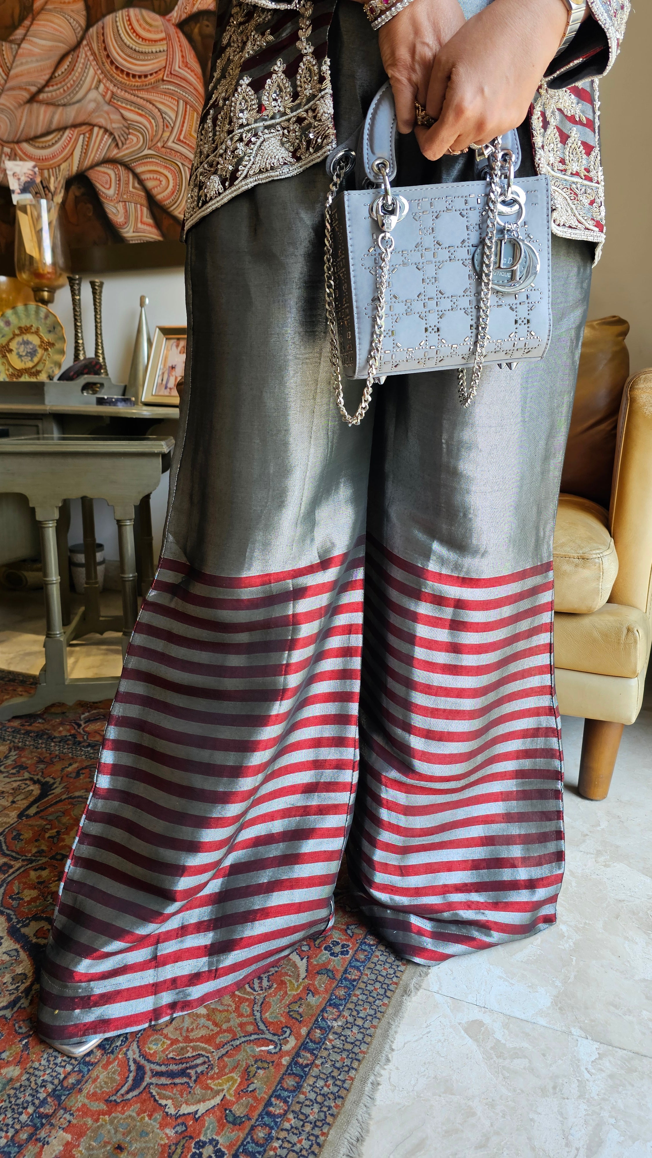 Wispy Tissue Silk Fabric Outfit with Full Hand Embroidery Work