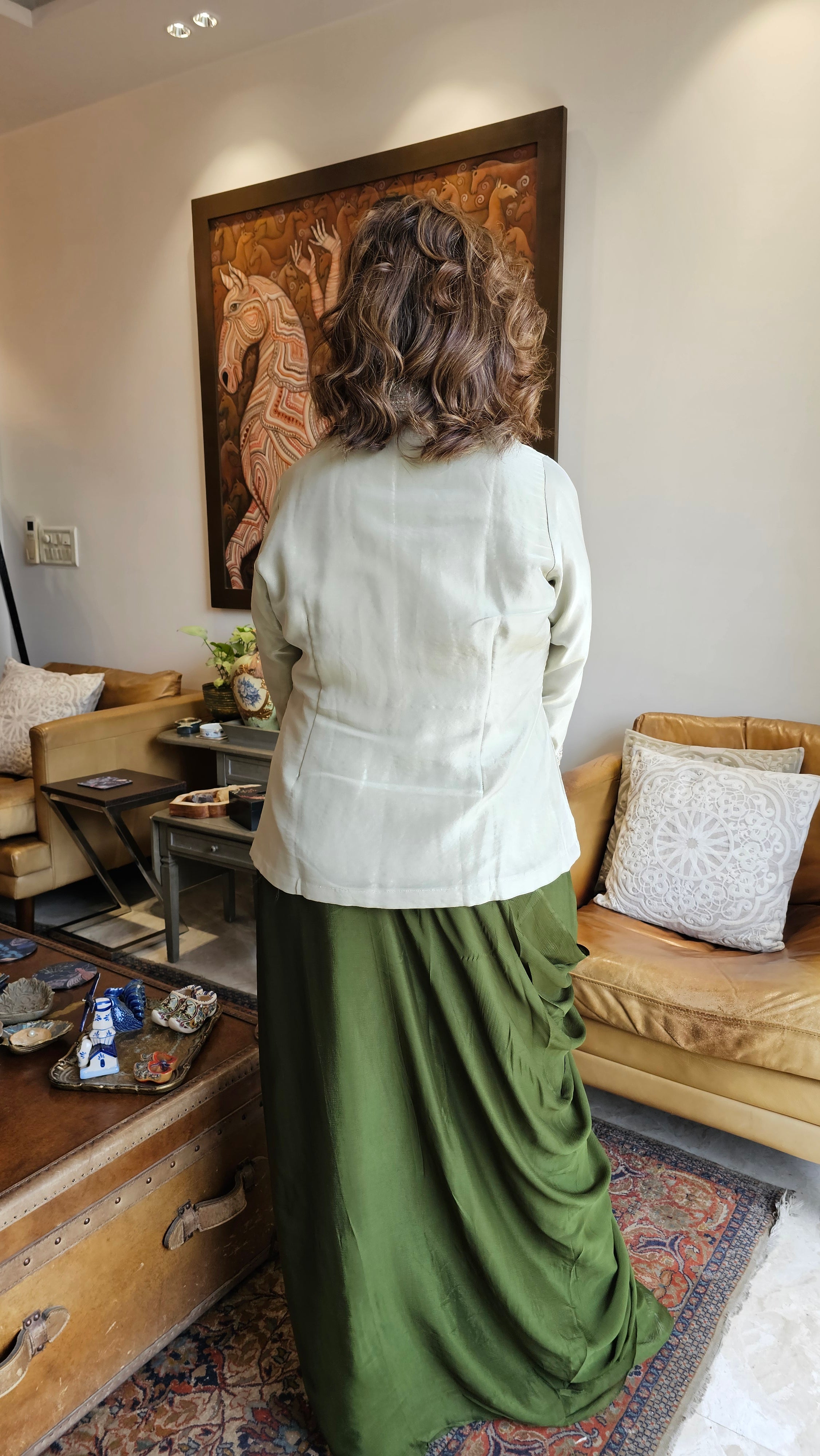 Stunning Tissue Silk Jacket with Chinon Georgette Top & Bottom with Full Hand Embroidery Work