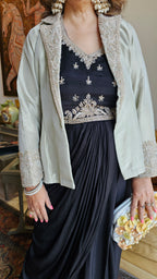Stunning Tissue Silk Jacket with Chinon Georgette Top & Bottom with Full Hand Embroidery Work