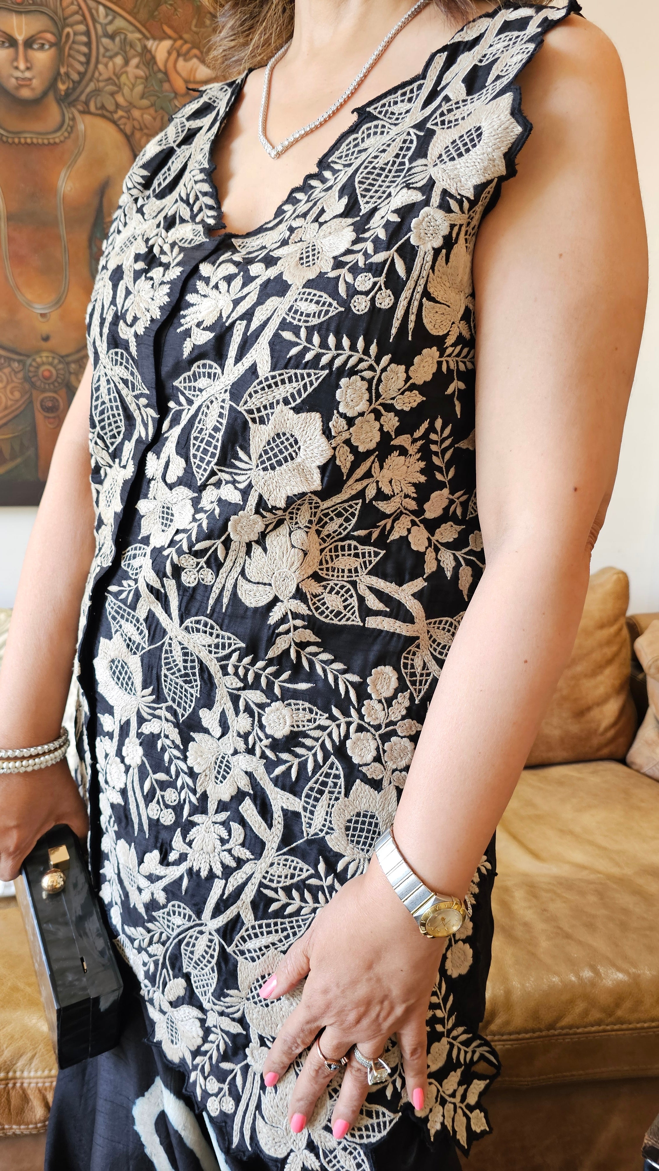 Beautiful Raw Silk Top with Thread work with Tie & Dye Raw Silk Bottom