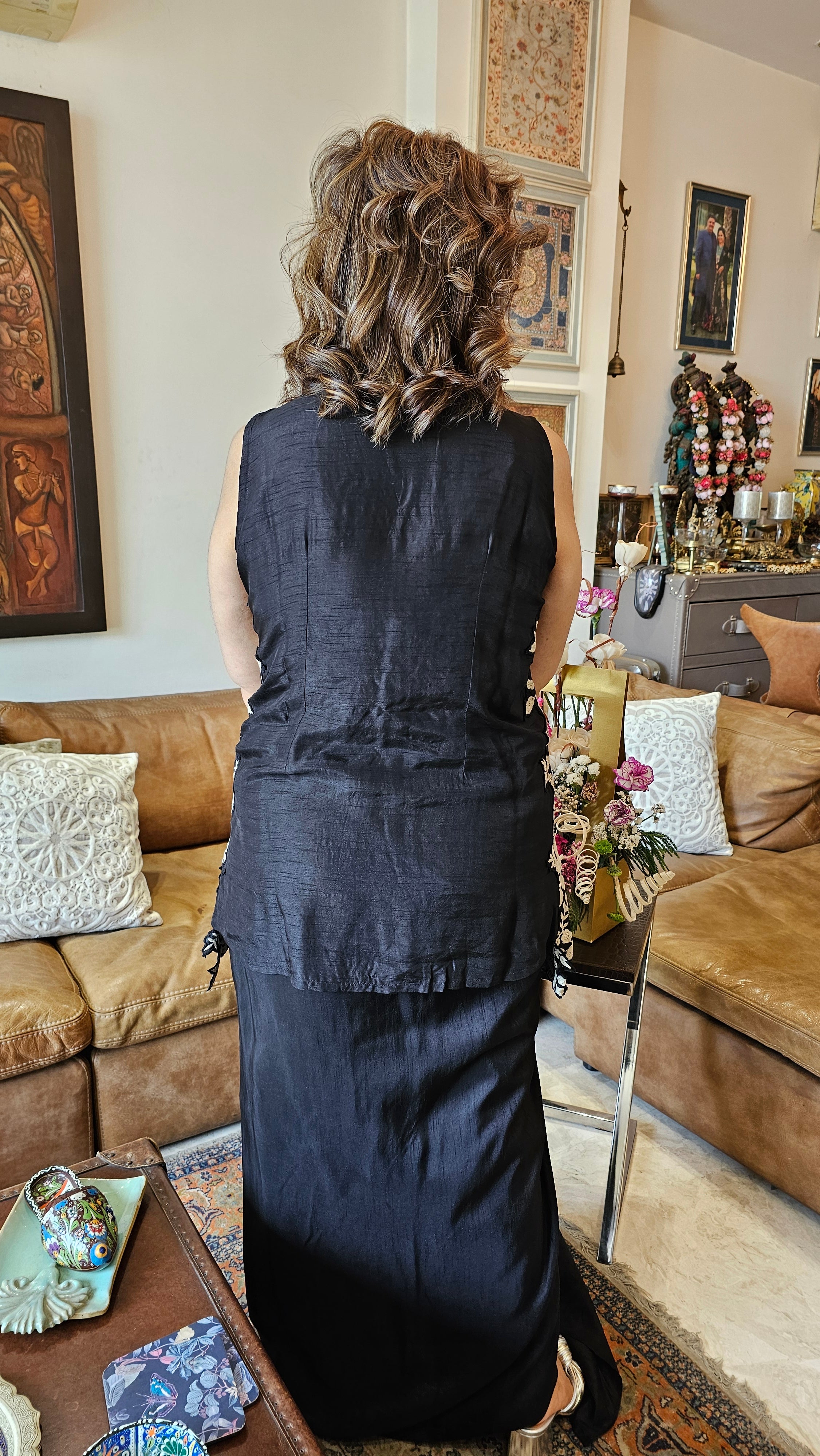 Beautiful Raw Silk Top with Thread work with Tie & Dye Raw Silk Bottom