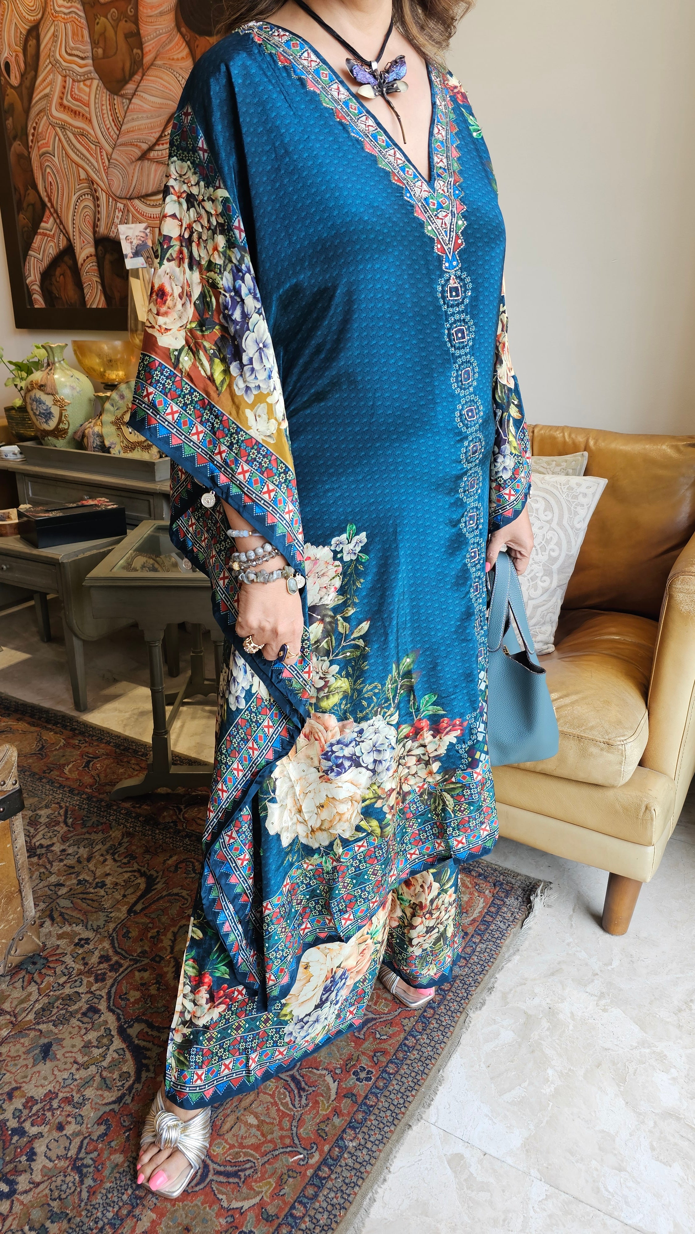 Gorgeous Crepe Fabric 3 Piece Outfit With Digital Floral Print & Hand Embroidery