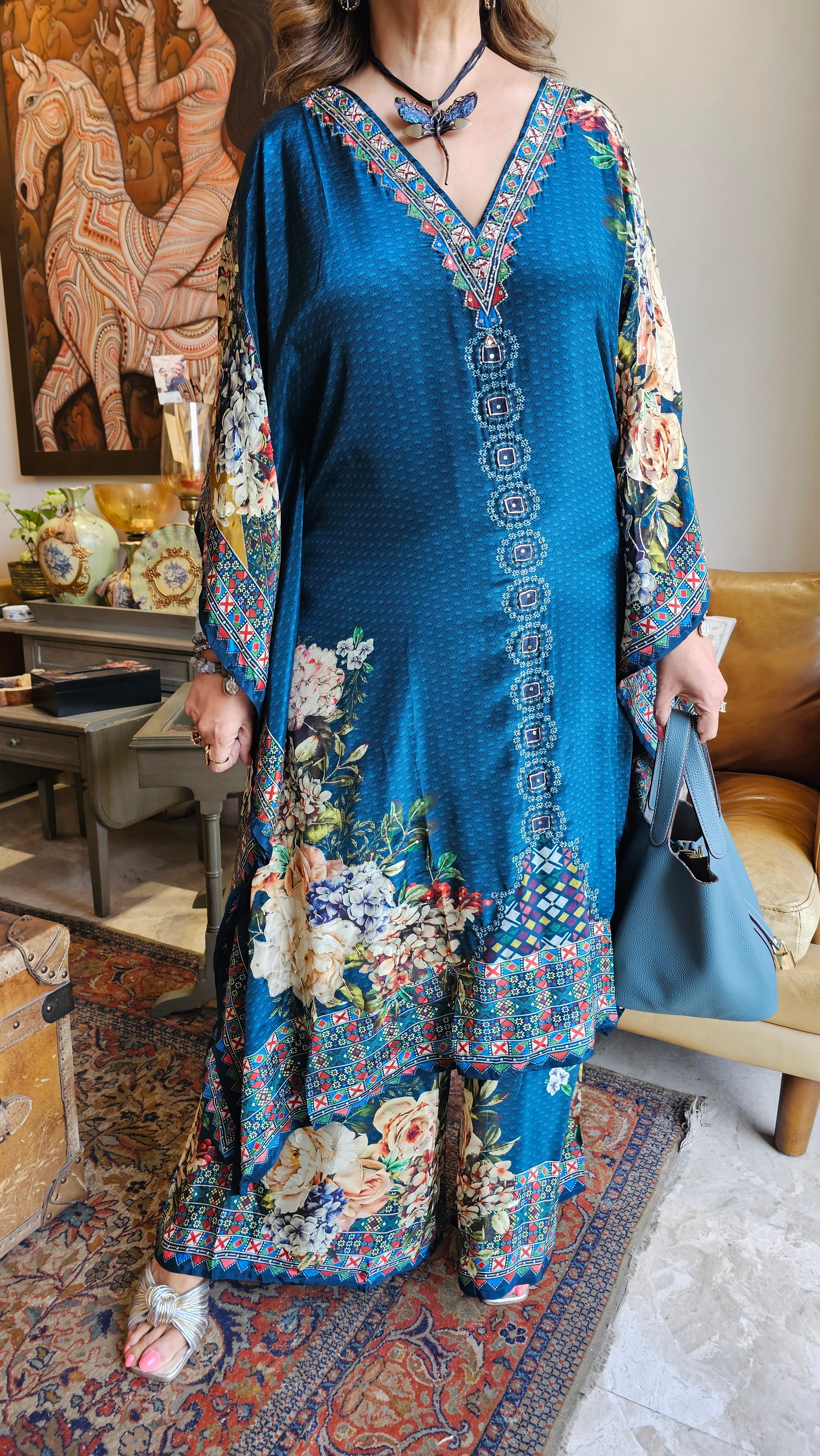 Gorgeous Crepe Fabric 3 Piece Outfit With Digital Floral Print & Hand Embroidery