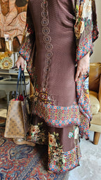 Gorgeous Crepe Fabric 3 Piece Outfit With Digital Floral Print & Hand Embroidery