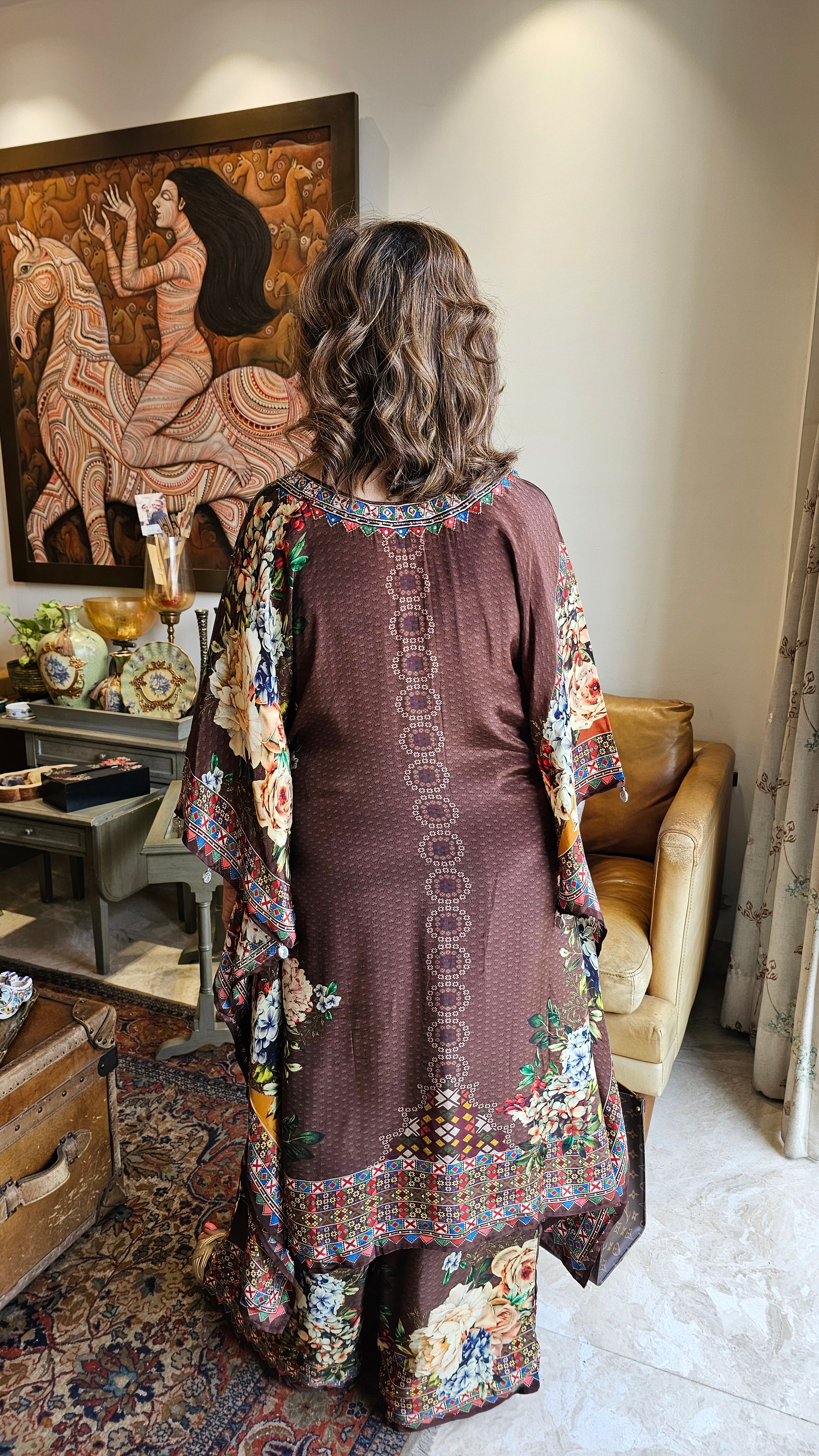 Gorgeous Crepe Fabric 3 Piece Outfit With Digital Floral Print & Hand Embroidery