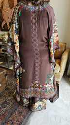 Gorgeous Crepe Fabric 3 Piece Outfit With Digital Floral Print & Hand Embroidery