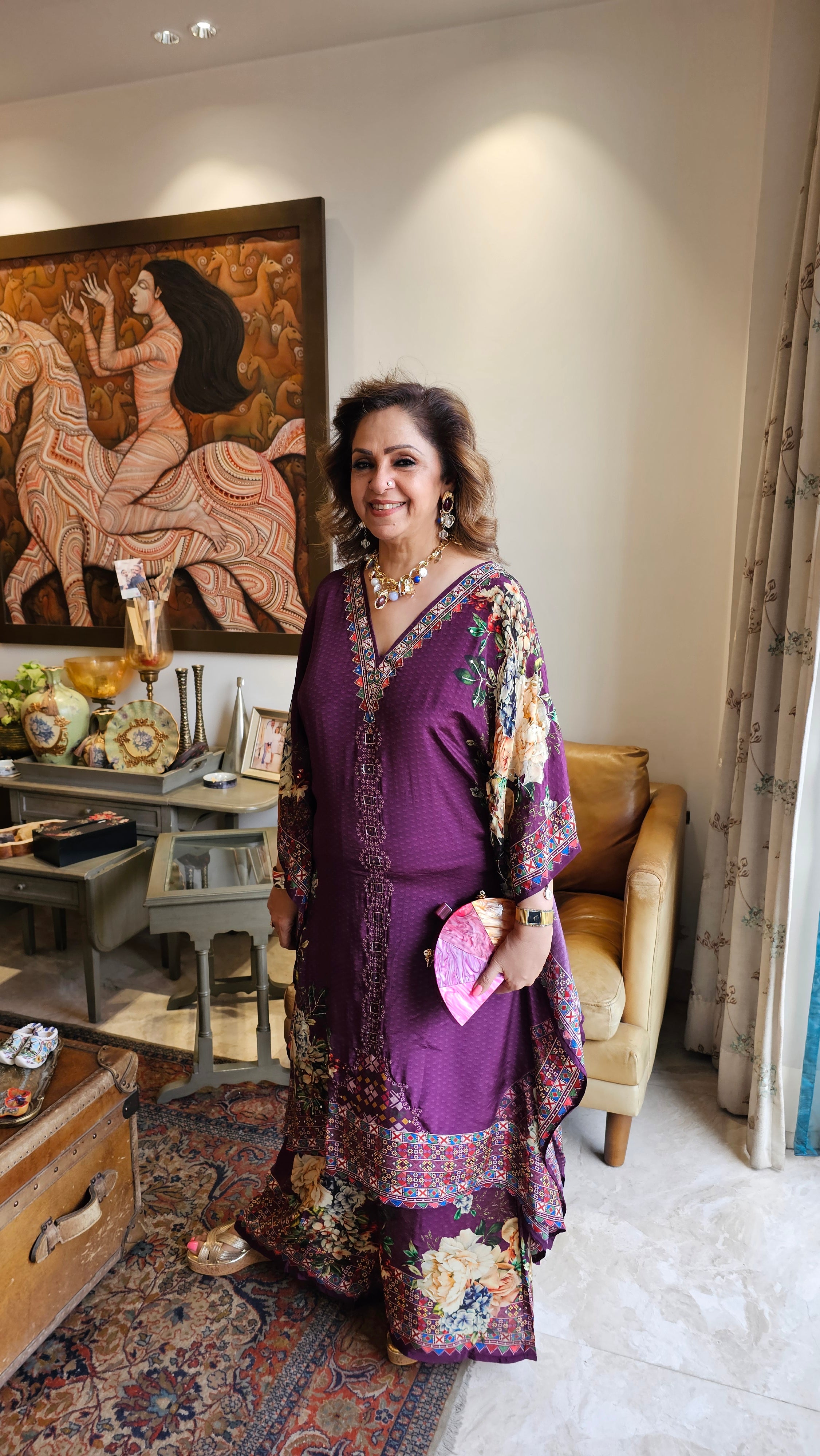 Gorgeous Crepe Fabric 3 Piece Outfit With Digital Floral Print & Hand Embroidery
