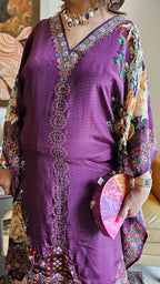 Gorgeous Crepe Fabric 3 Piece Outfit With Digital Floral Print & Hand Embroidery