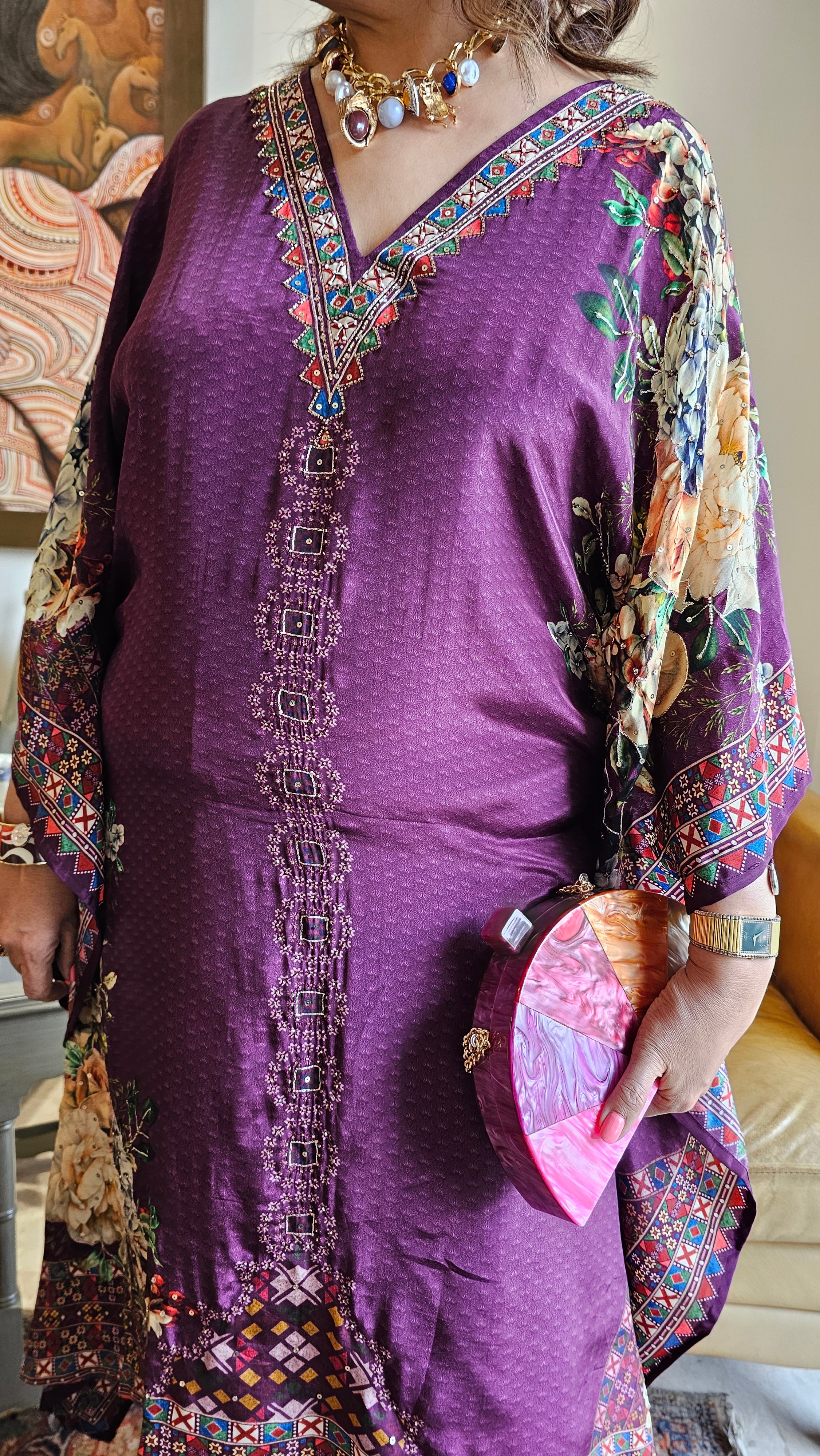 Gorgeous Crepe Fabric 3 Piece Outfit With Digital Floral Print & Hand Embroidery