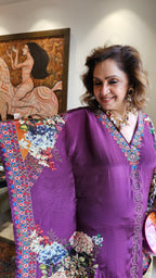 Gorgeous Crepe Fabric 3 Piece Outfit With Digital Floral Print & Hand Embroidery