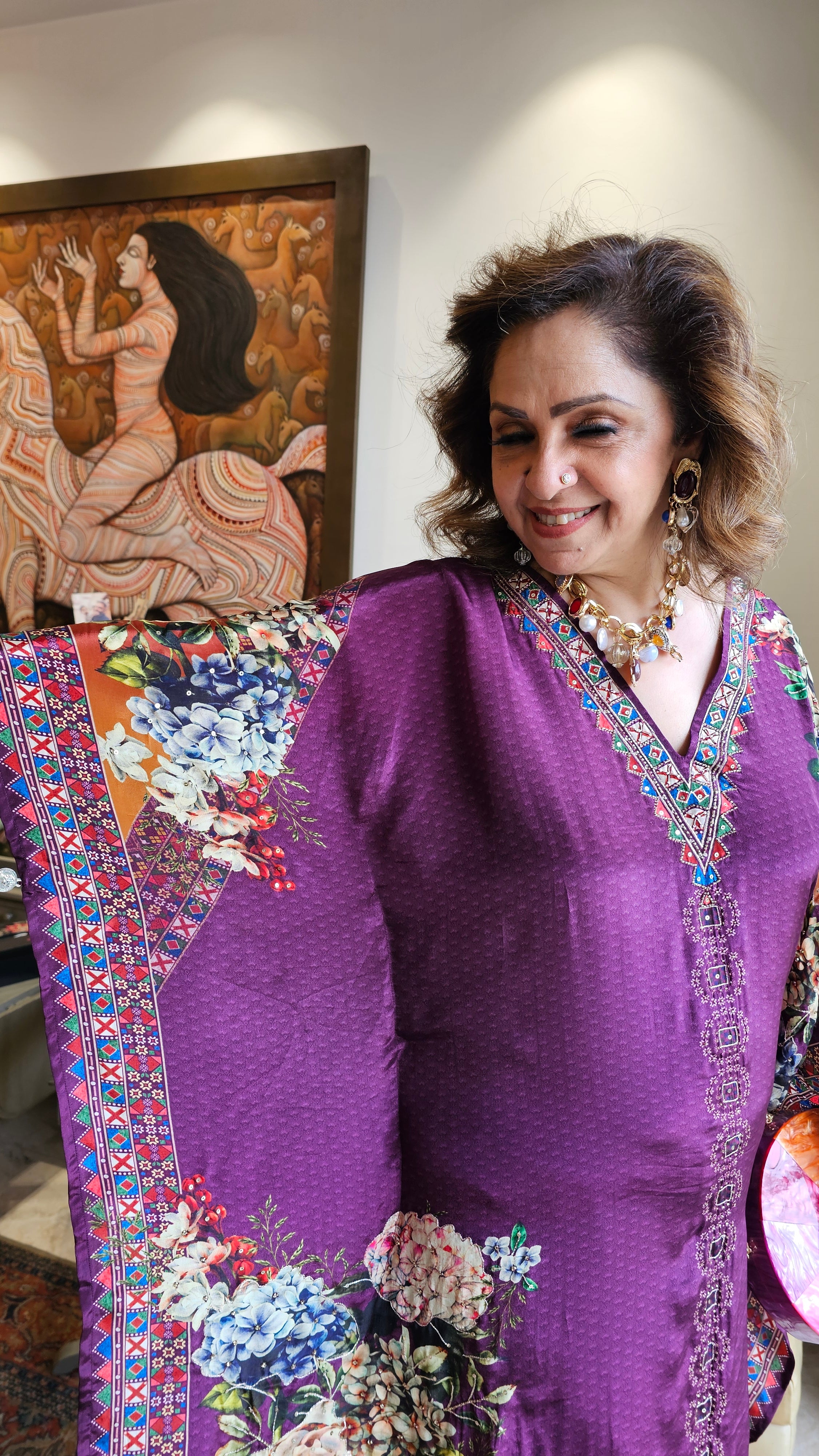 Gorgeous Crepe Fabric 3 Piece Outfit With Digital Floral Print & Hand Embroidery