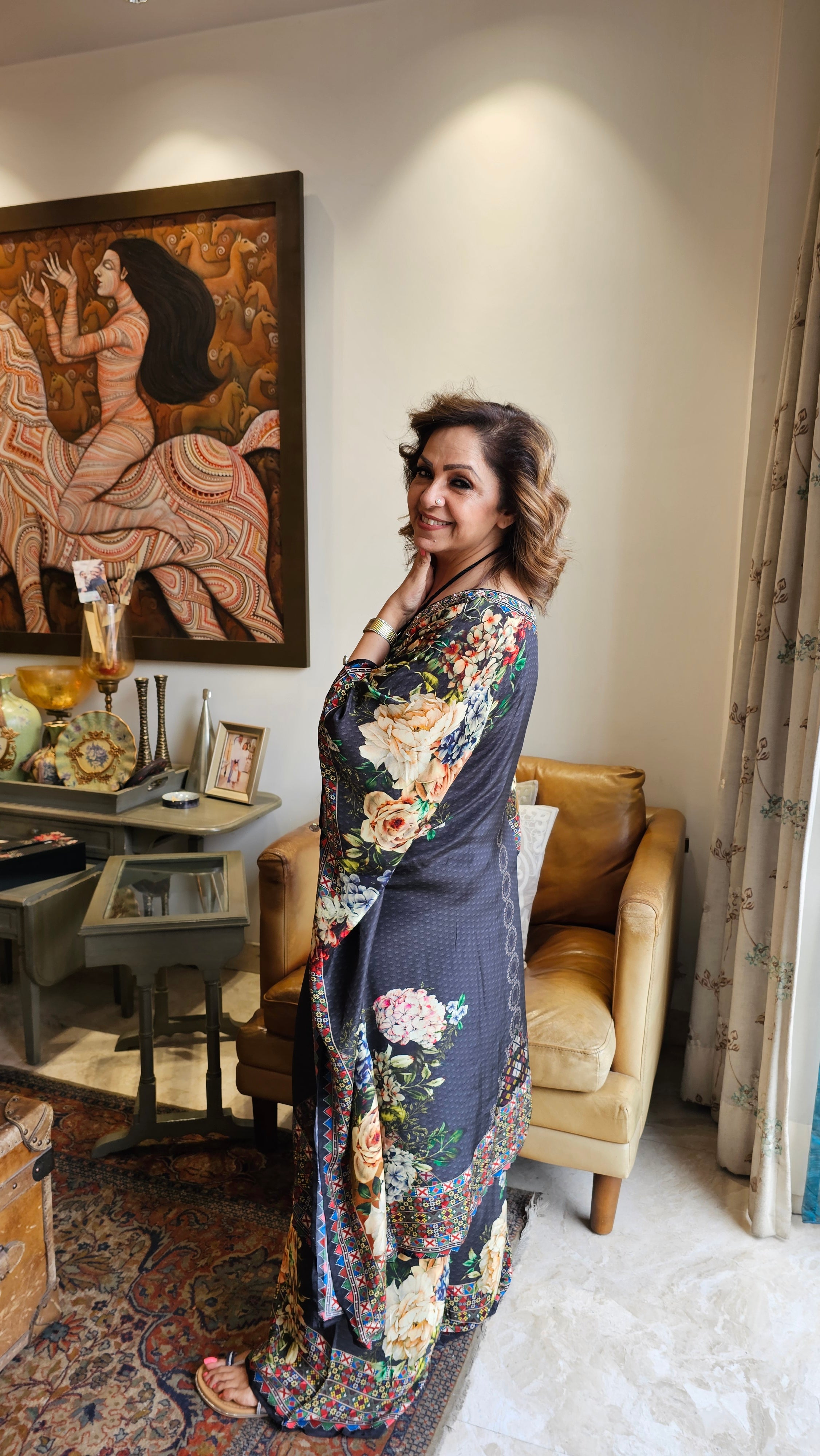 Gorgeous Crepe Fabric 3 Piece Outfit With Digital Floral Print & Hand Embroidery
