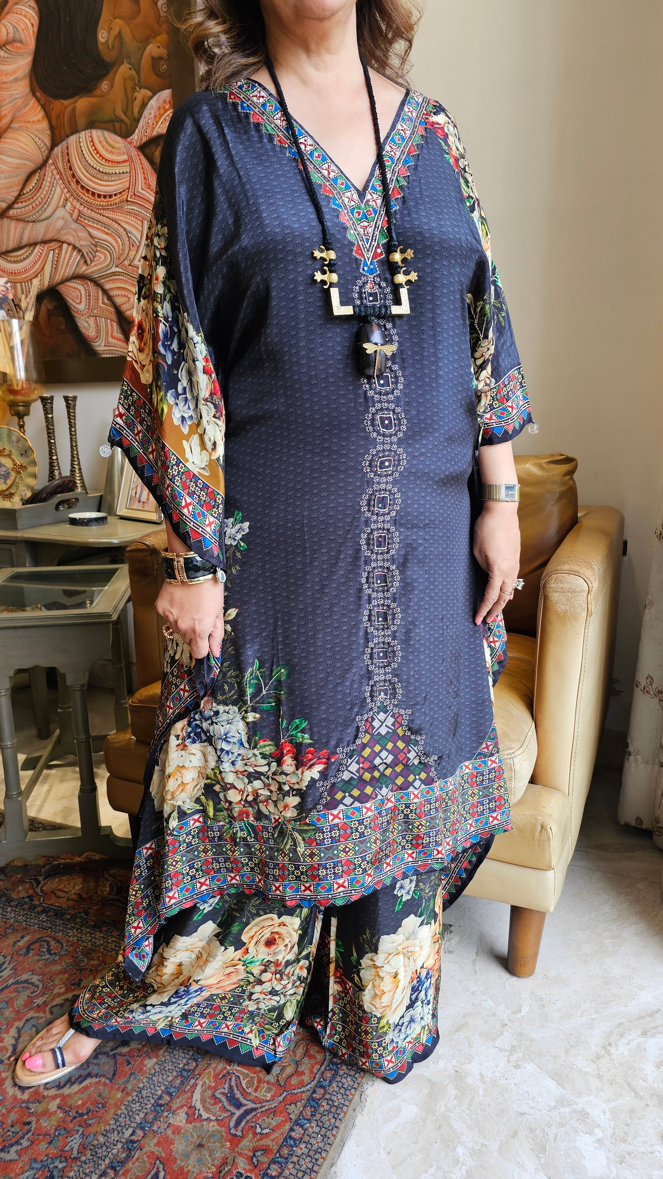 Gorgeous Crepe Fabric 3 Piece Outfit With Digital Floral Print & Hand Embroidery