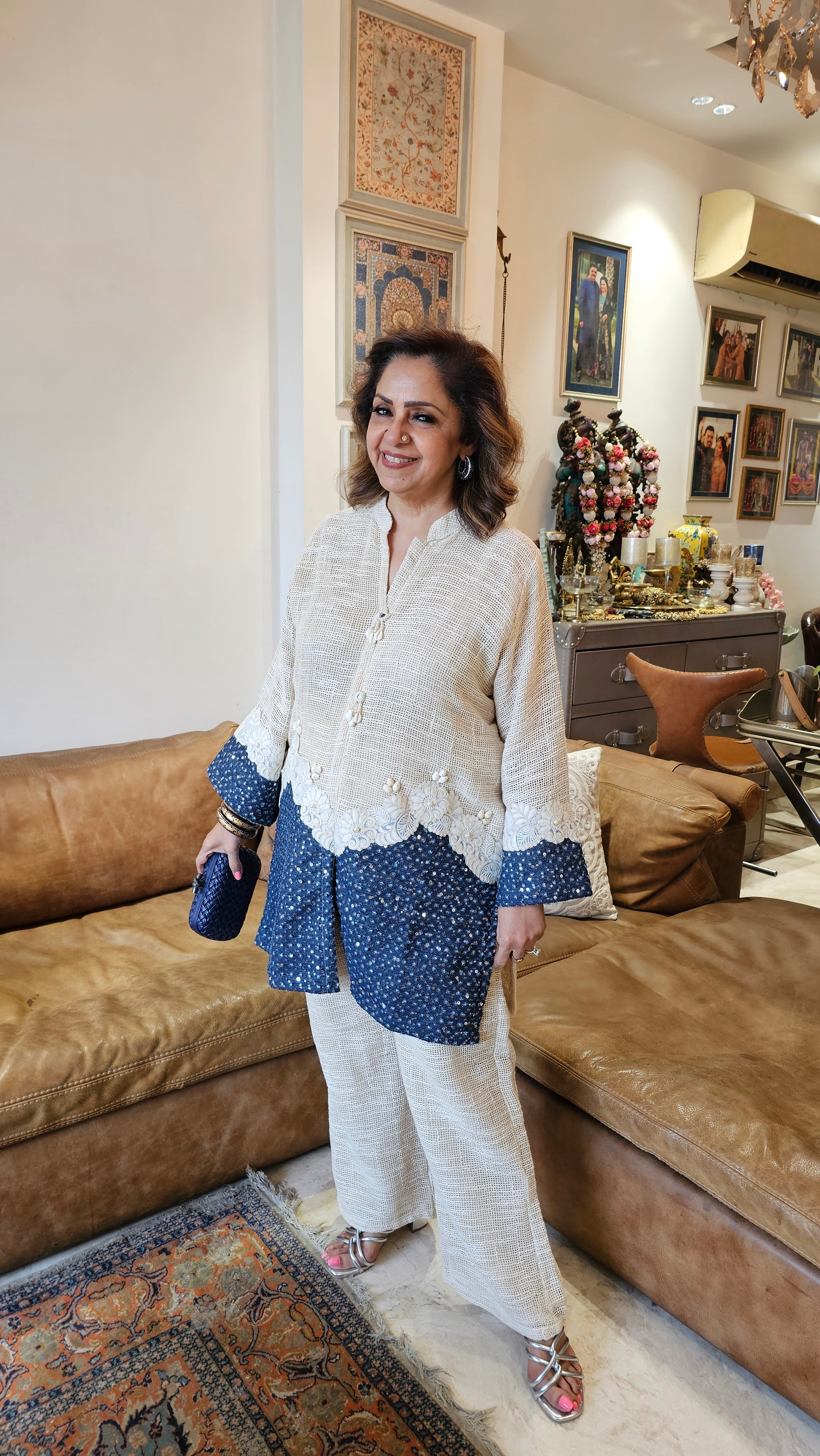 Breezy Cotton Jute Outfit Embellished with Sequence & Lace work