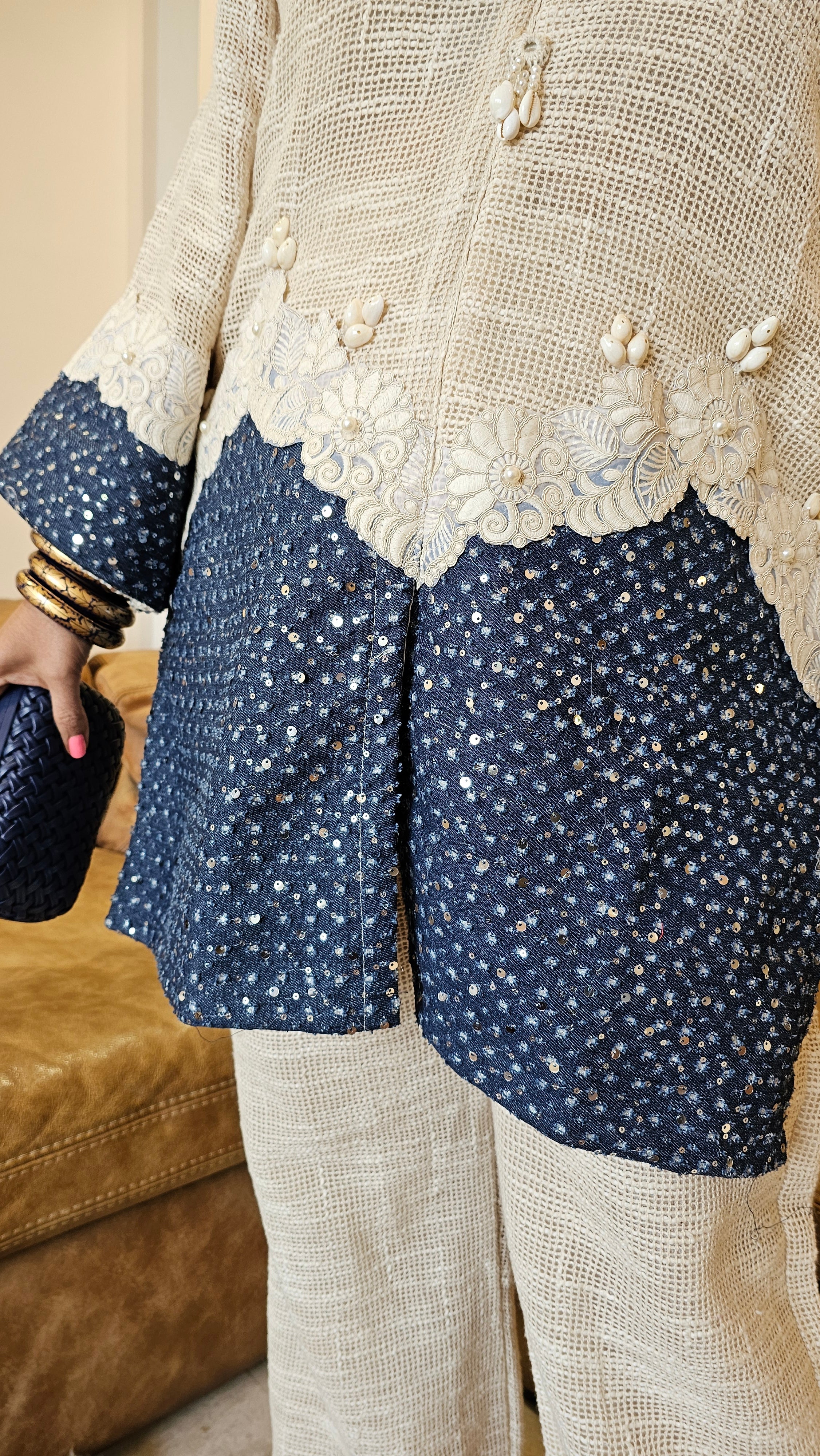 Breezy Cotton Jute Outfit Embellished with Sequence & Lace work