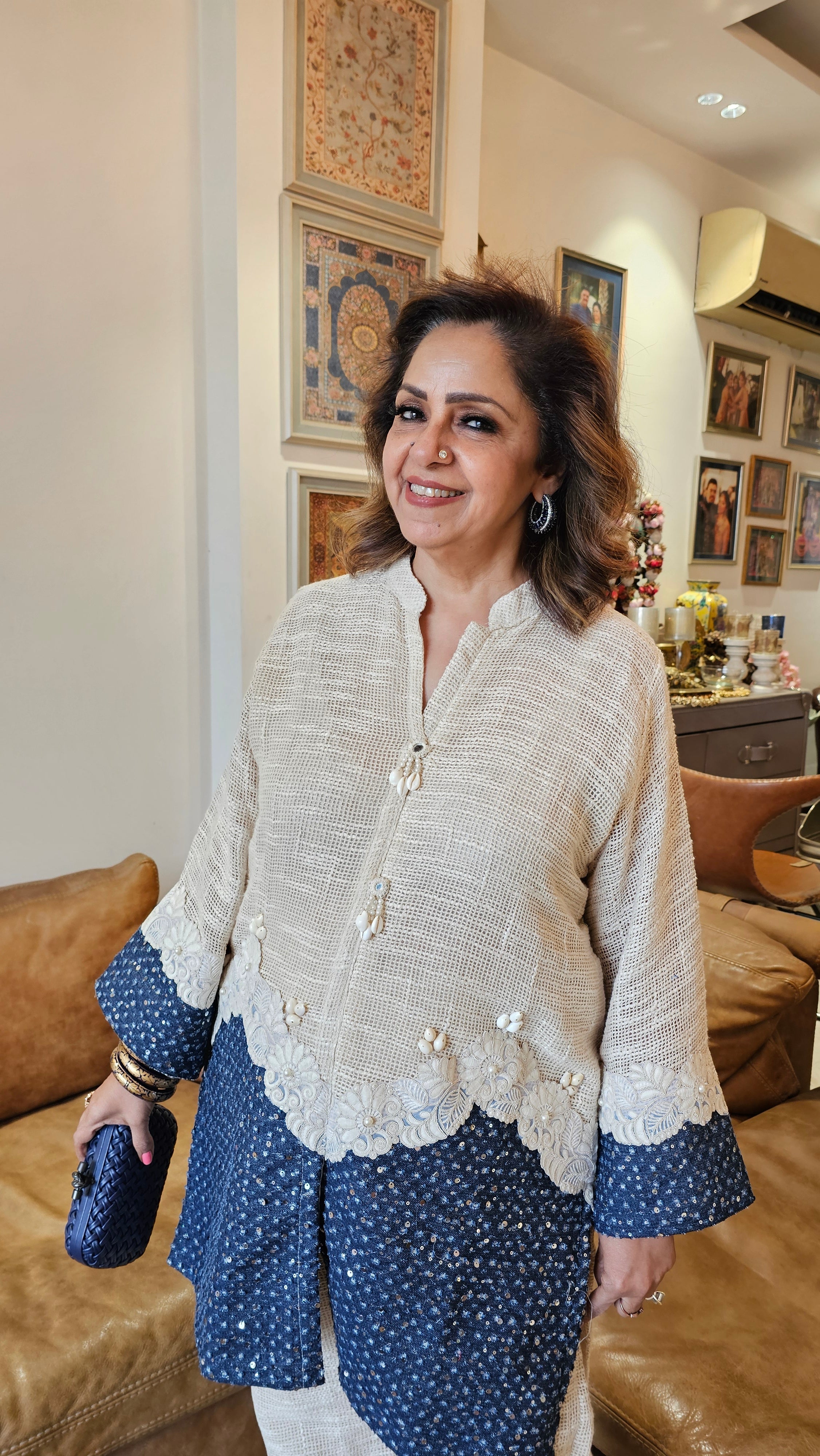 Breezy Cotton Jute Outfit Embellished with Sequence & Lace work