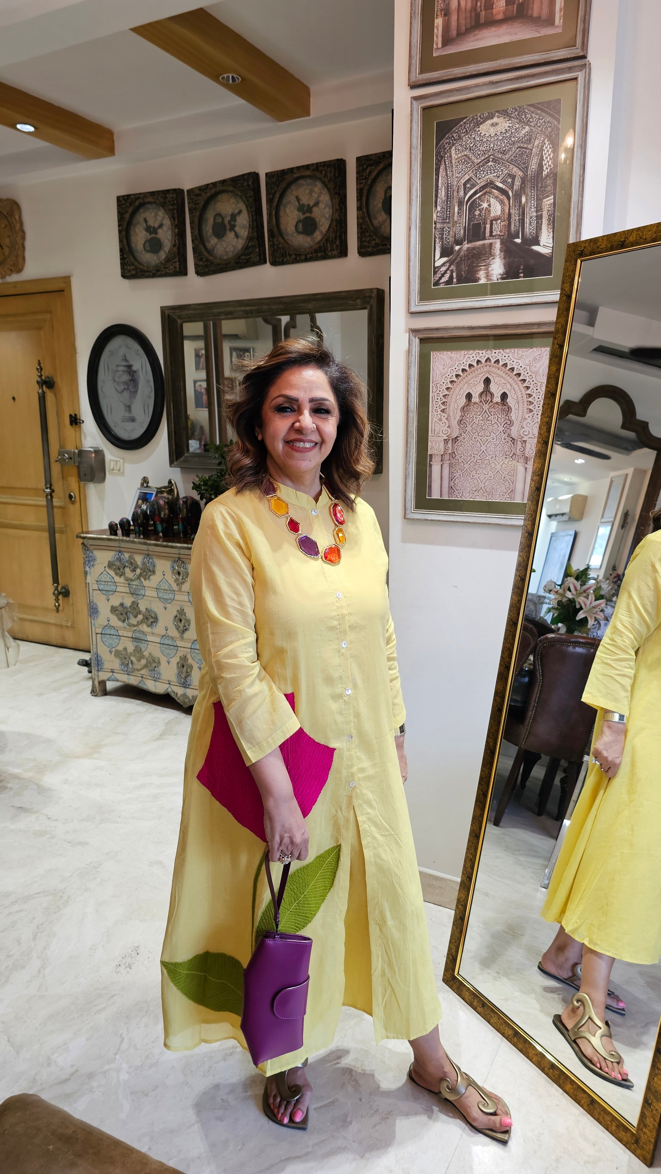 Breezy Mul Cotton Dress With Floral Patch work