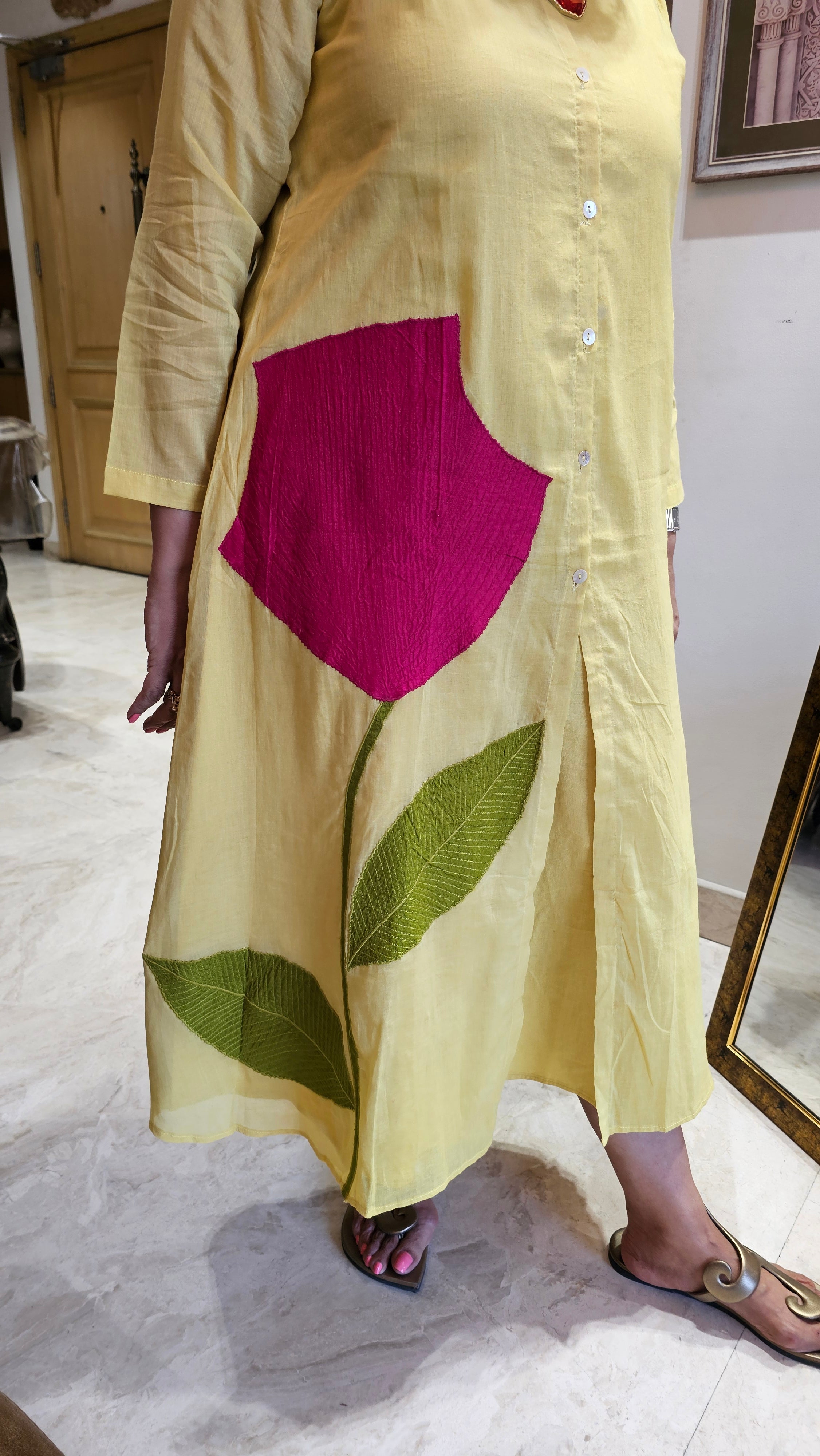 Breezy Mul Cotton Dress With Floral Patch work