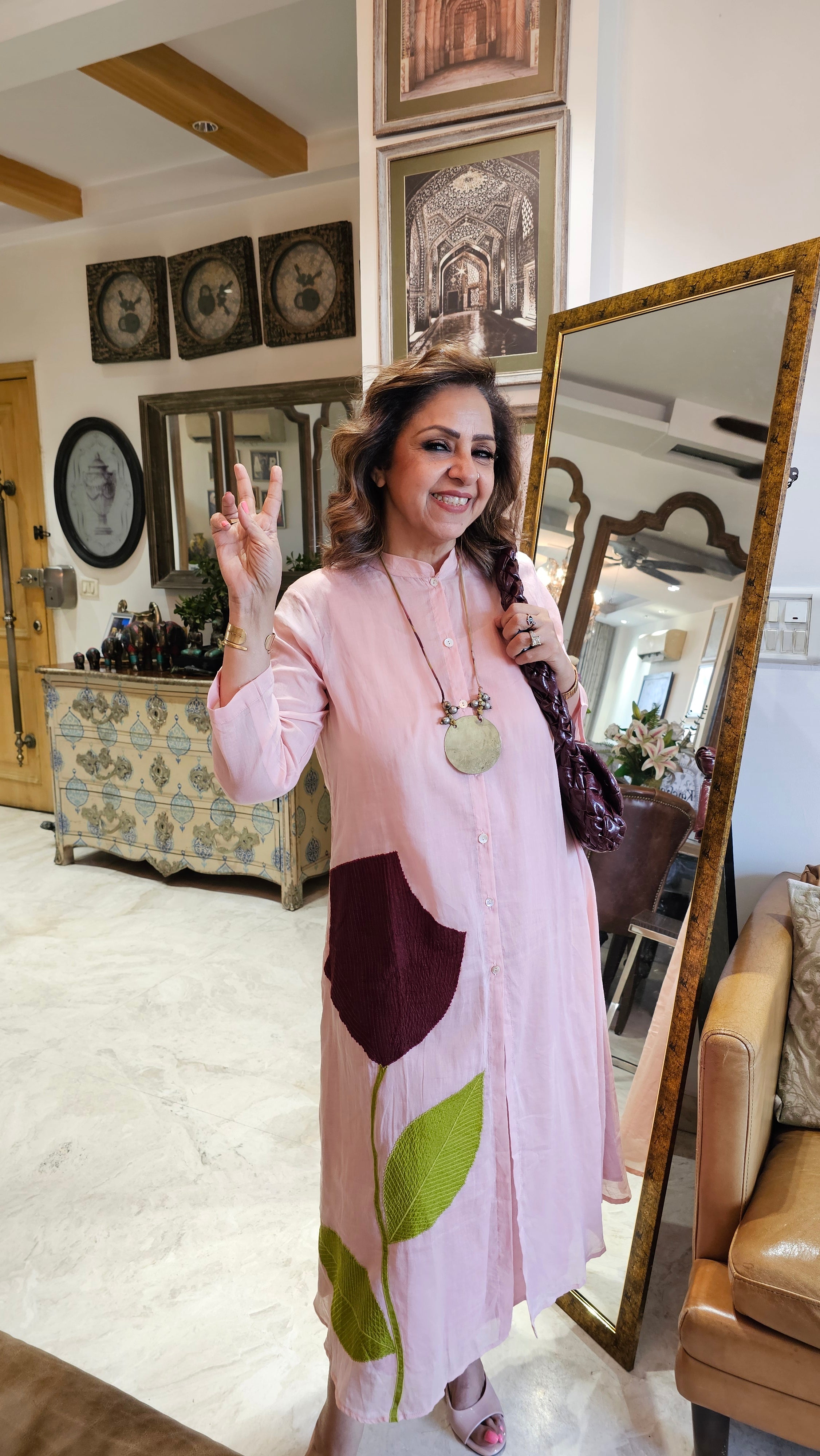 Breezy Mul Cotton Dress With Floral Patch work