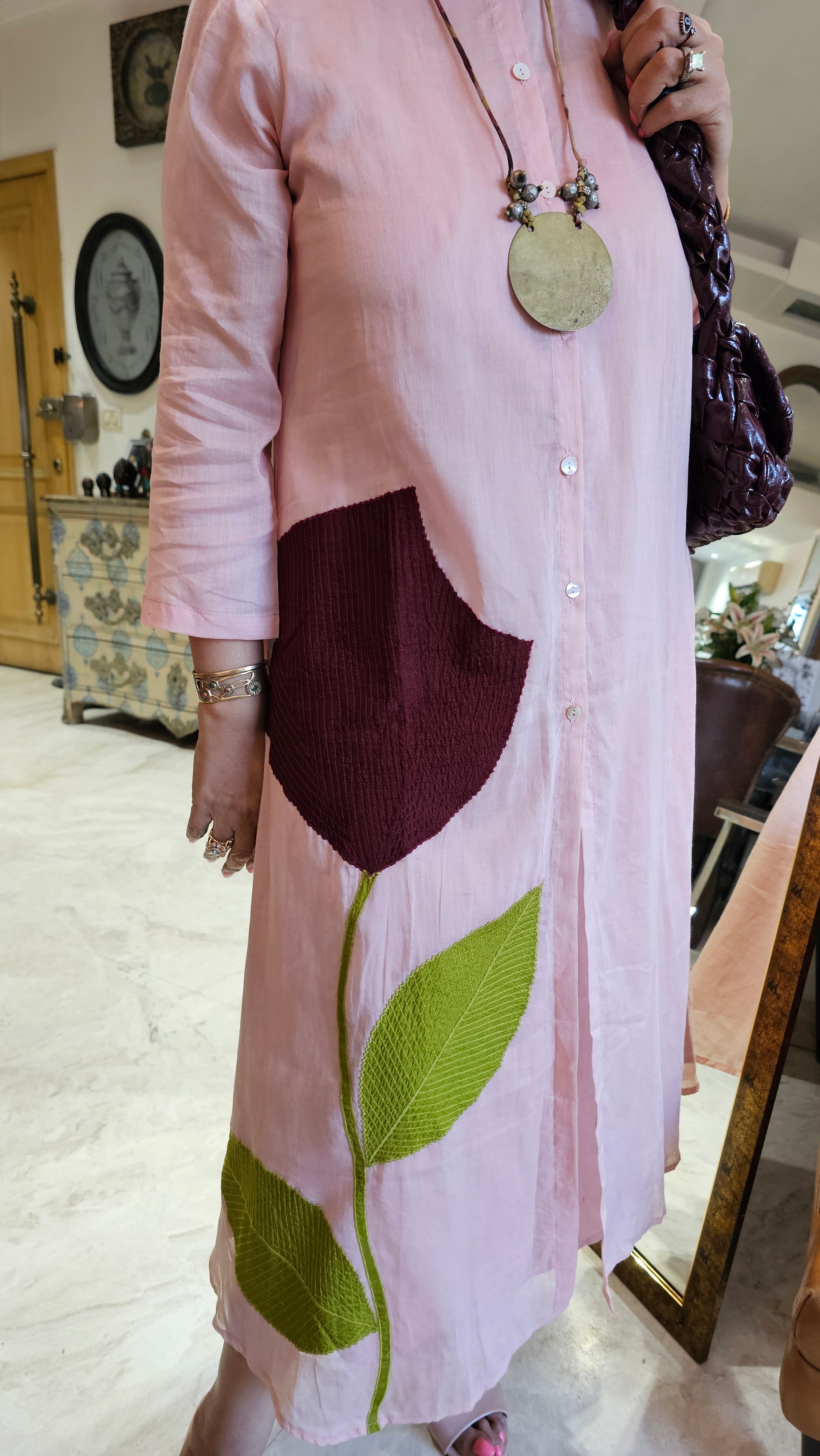 Breezy Mul Cotton Dress With Floral Patch work