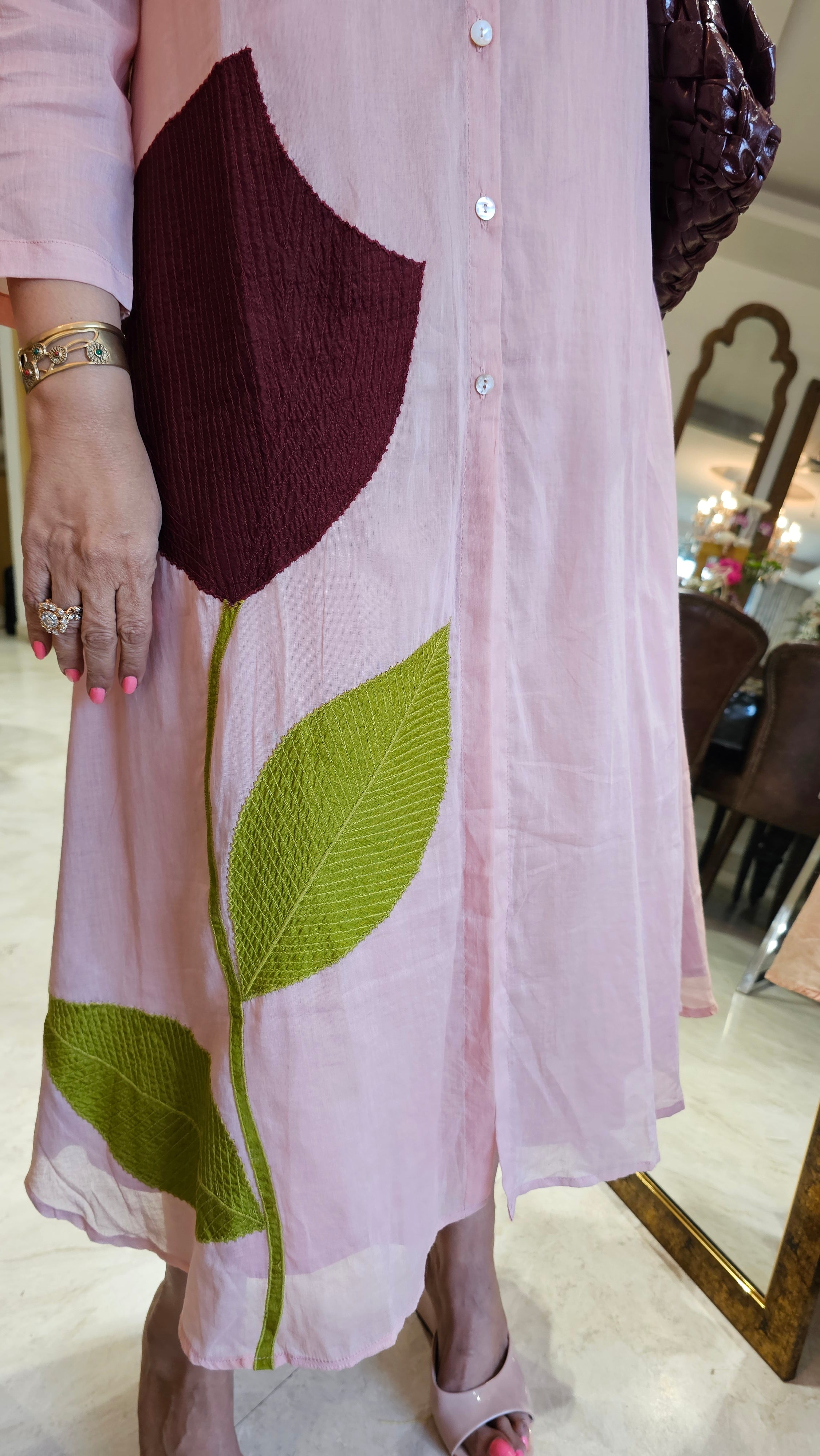 Breezy Mul Cotton Dress With Floral Patch work