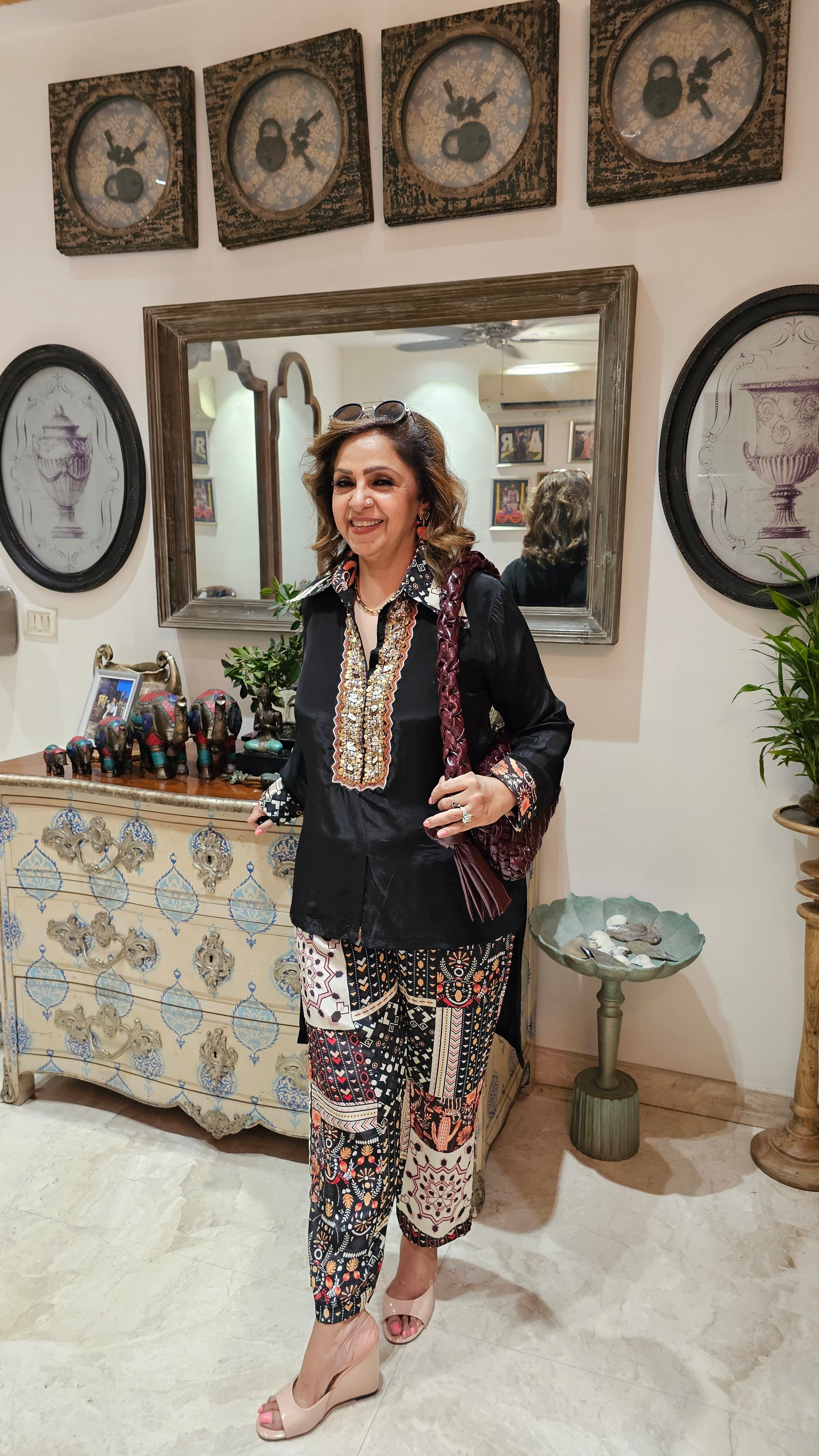 Adorable Crepe Outfit with Digital Printed Bottom Embellished with Hand work