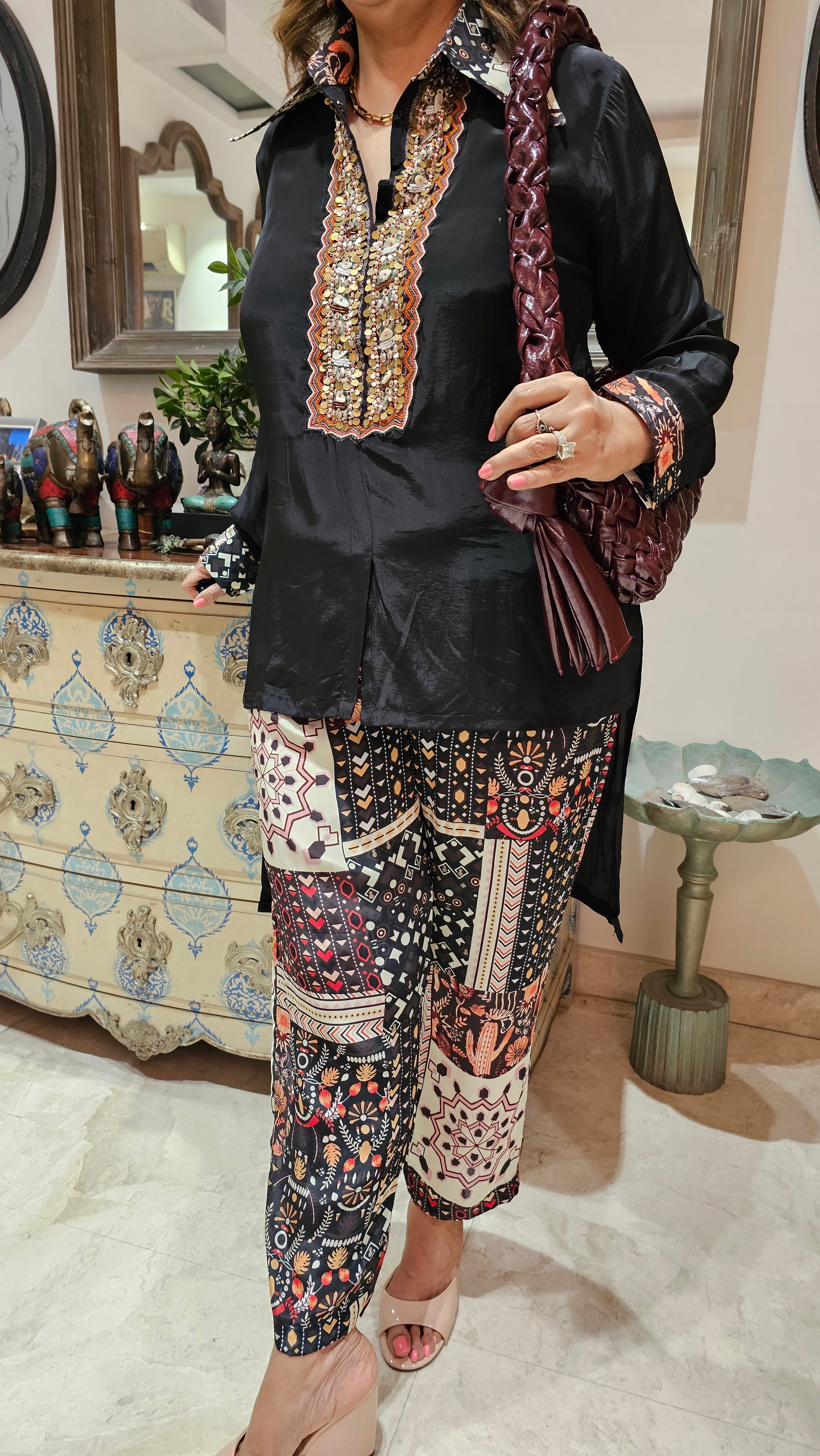 Adorable Crepe Outfit with Digital Printed Bottom Embellished with Hand work