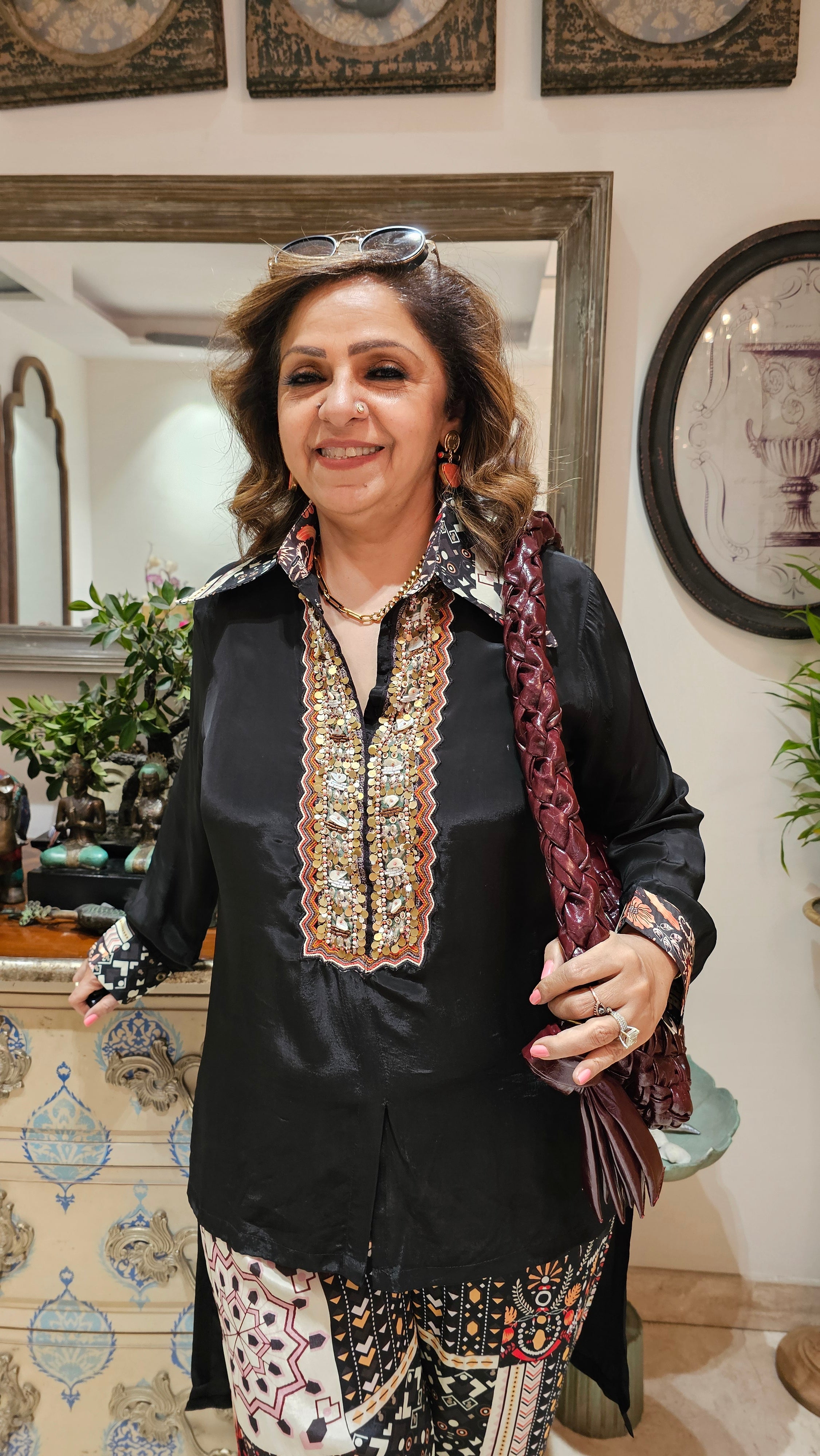 Adorable Crepe Outfit with Digital Printed Bottom Embellished with Hand work