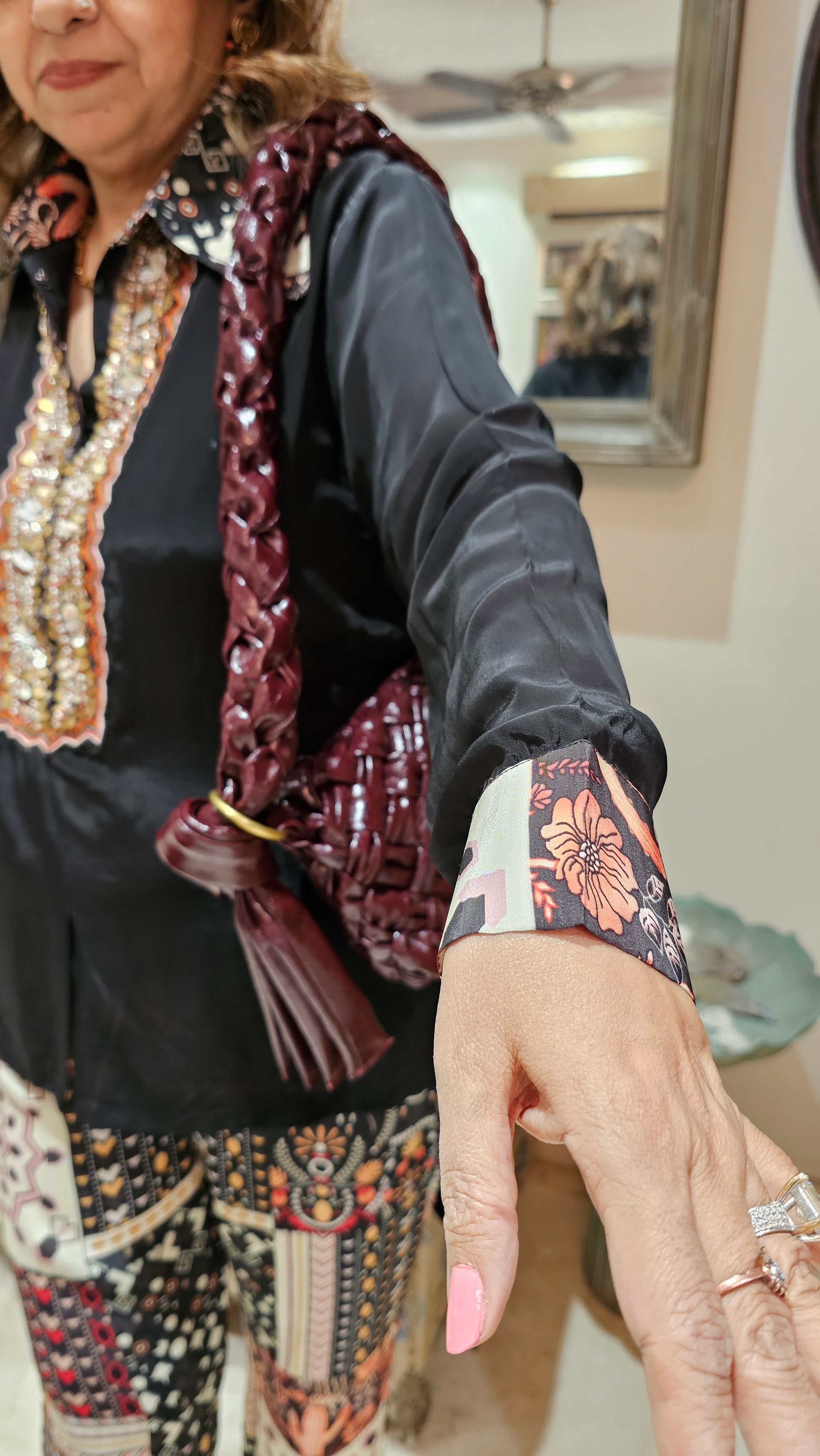 Adorable Crepe Outfit with Digital Printed Bottom Embellished with Hand work