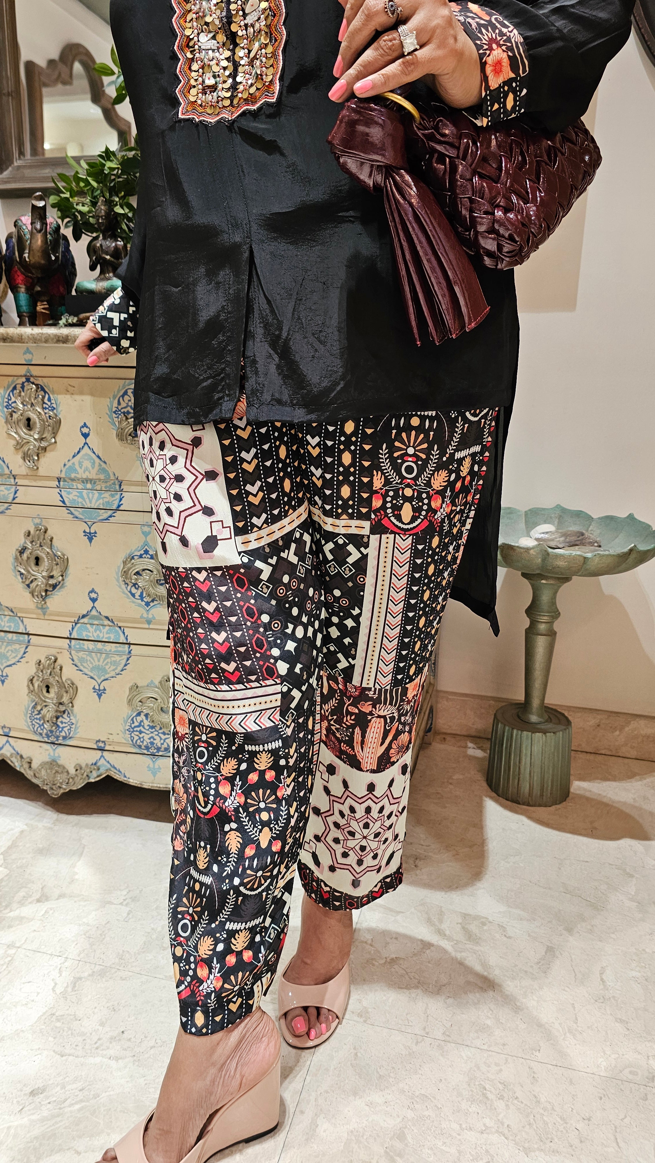 Adorable Crepe Outfit with Digital Printed Bottom Embellished with Hand work