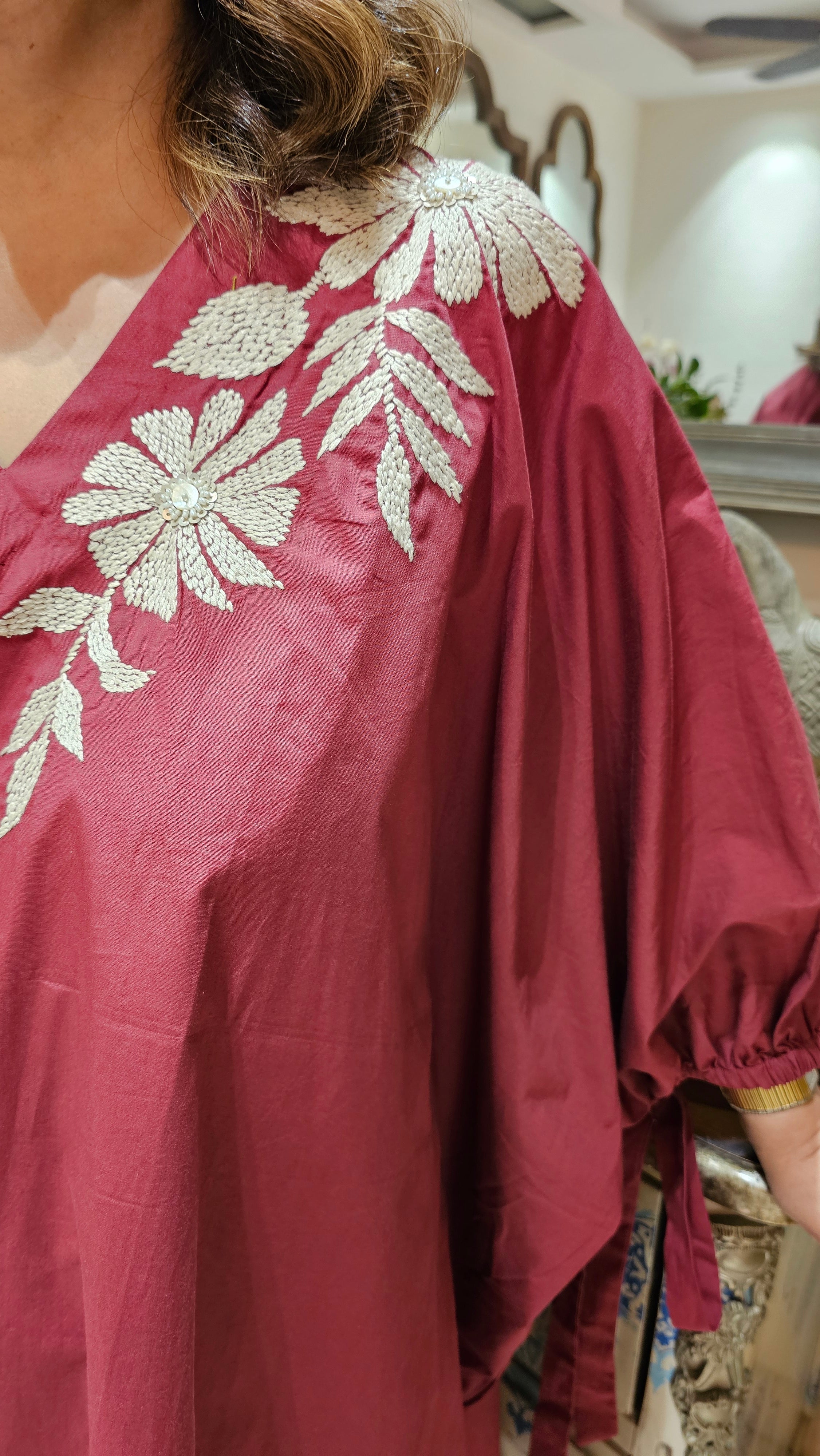 Gorgeous Cotton Top & Bottom with Floral Thread Work