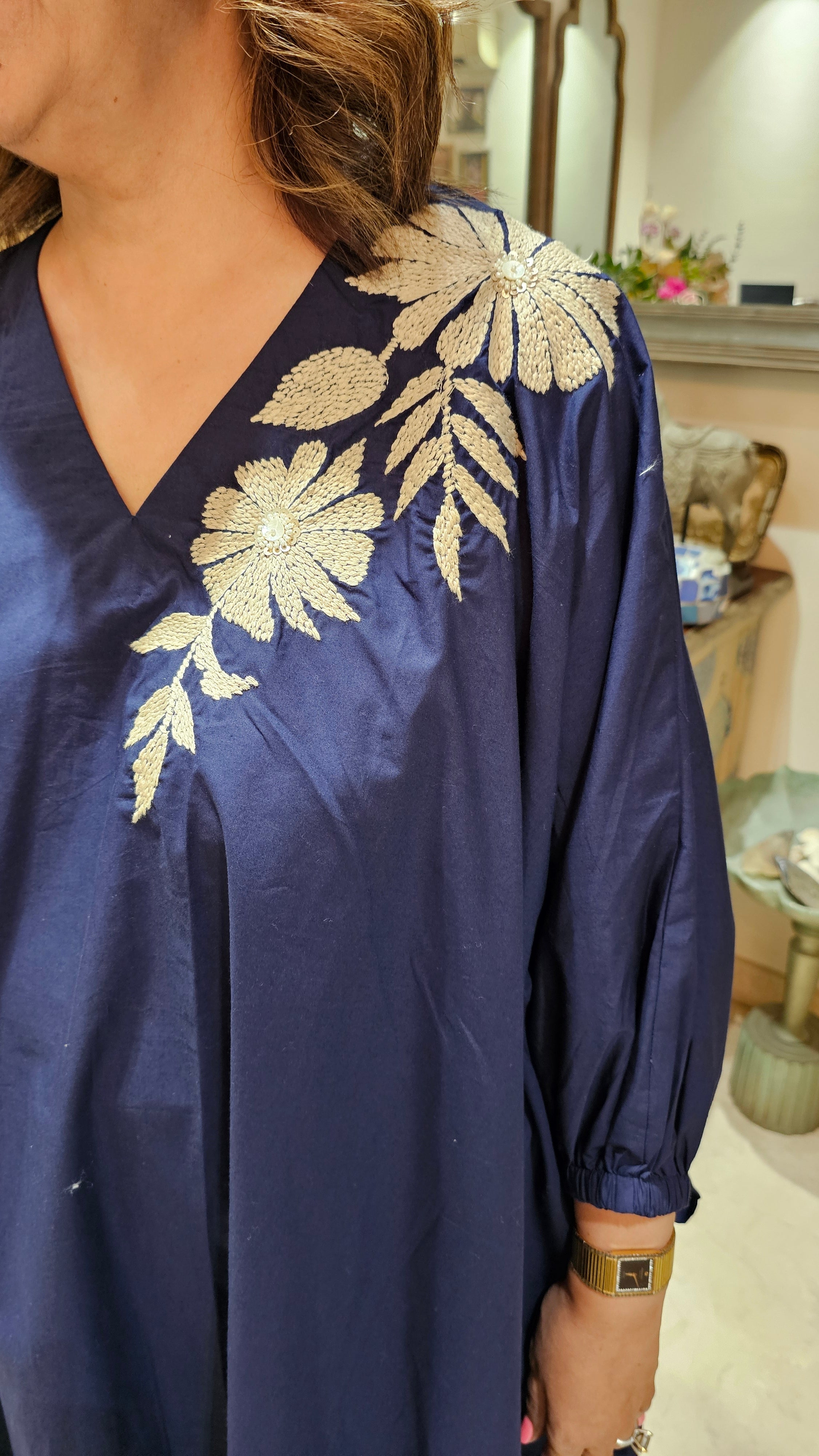 Gorgeous Cotton Top & Bottom with Floral Thread Work