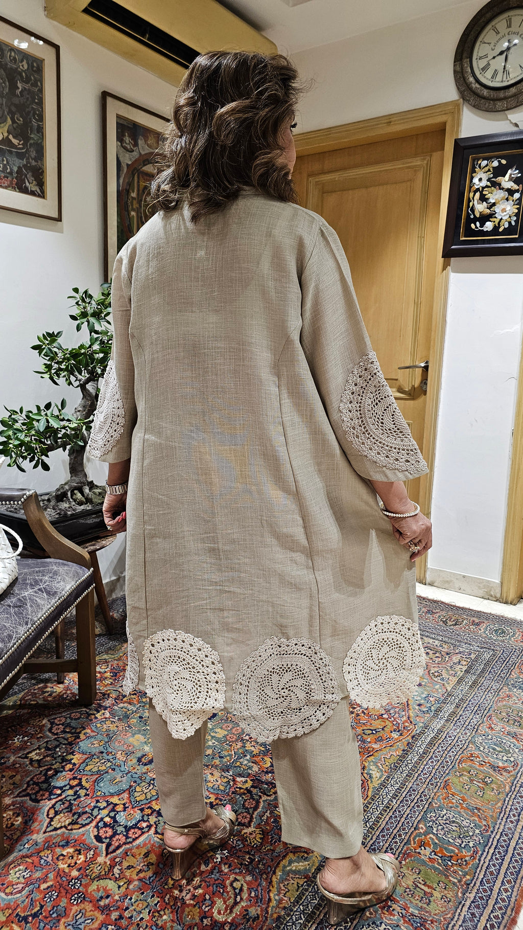 Beautiful Pure Linen Top & Bottom with Crochet Work