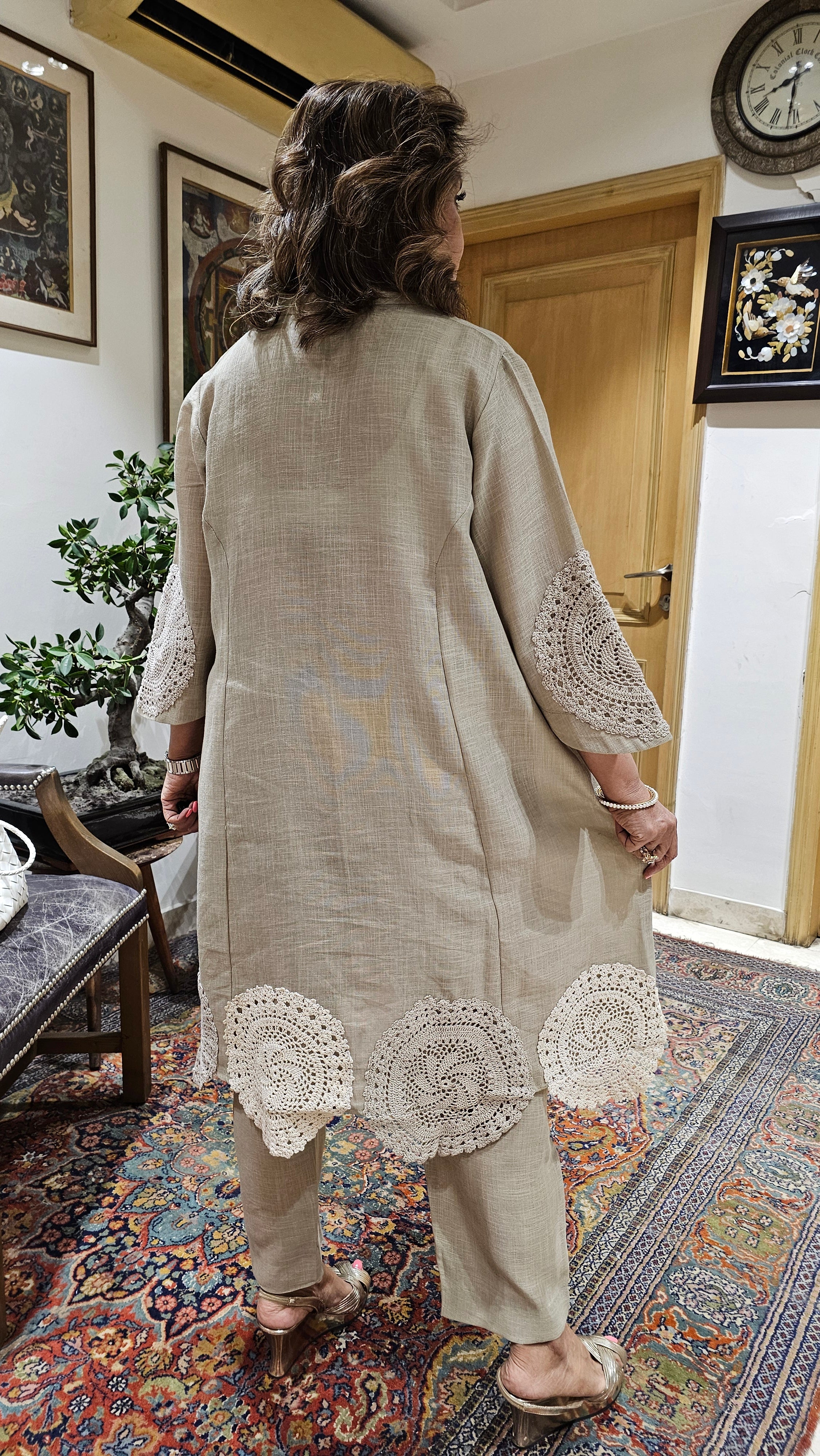Beautiful Pure Linen Top & Bottom with Crochet Work