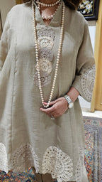 Beautiful Pure Linen Top & Bottom with Crochet Work