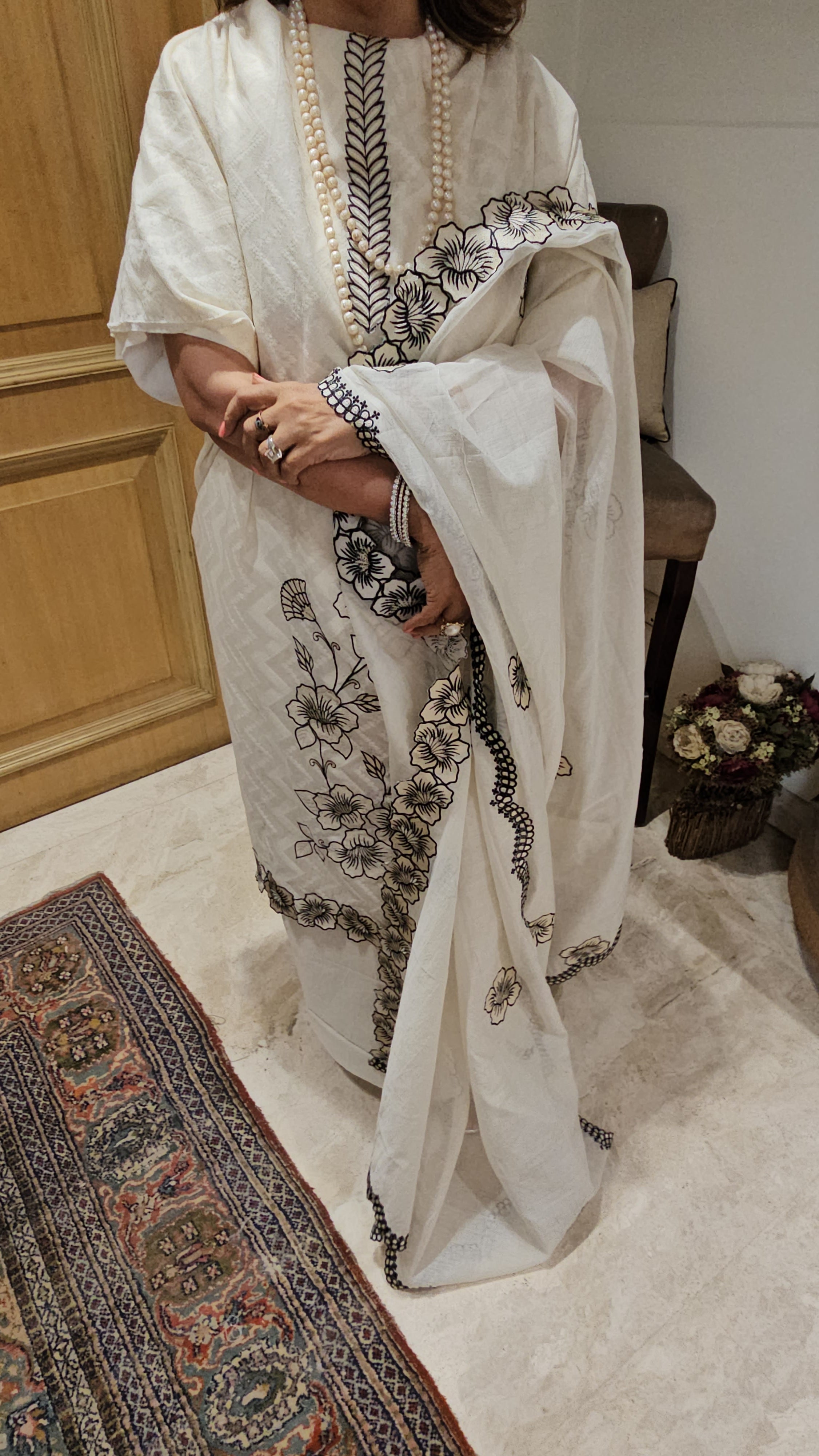 Stunning Mul - Mul & Unstitched 3 Piece Set with Applique Work