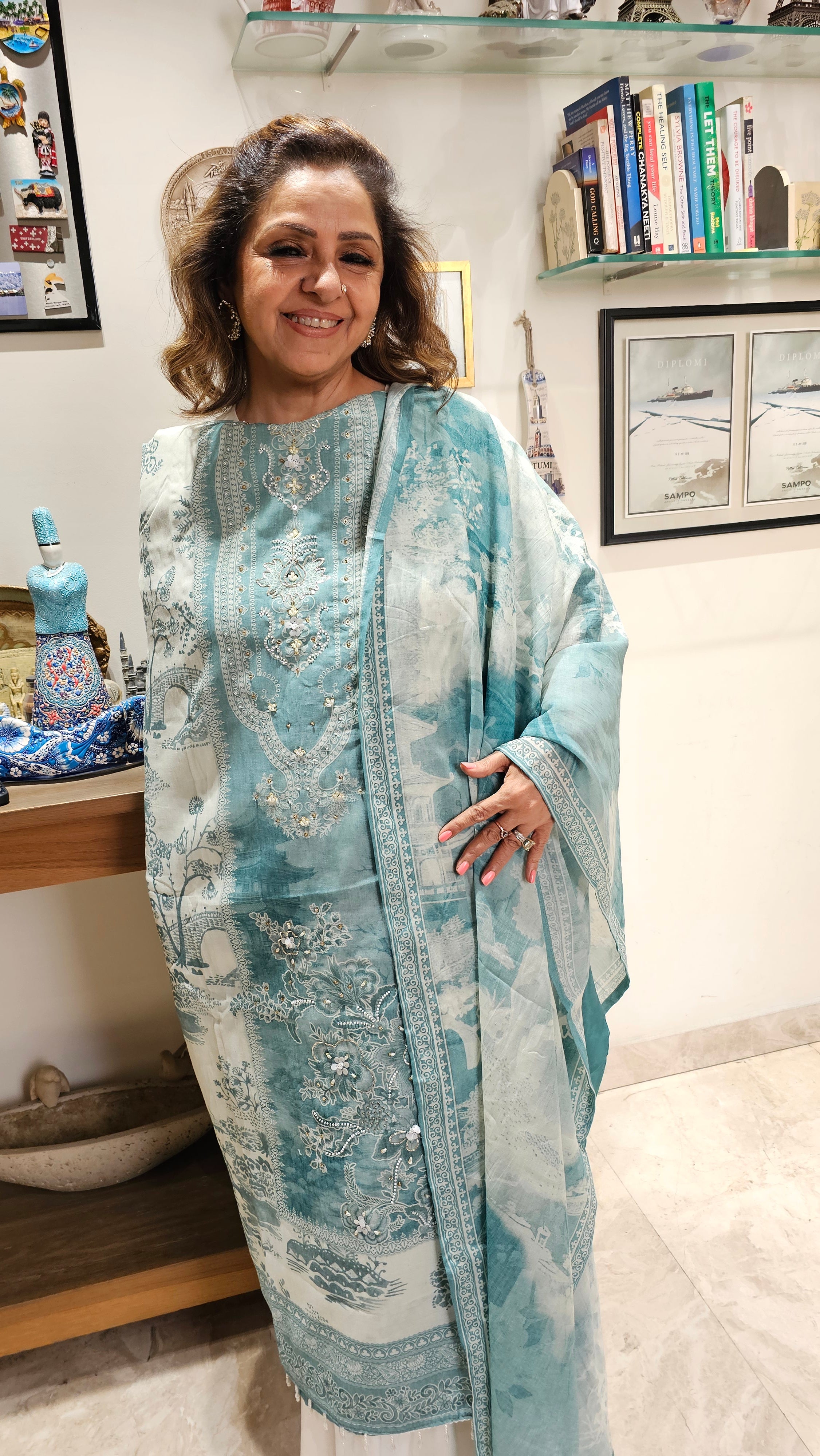 Adorable Mul Top & Dupatta with Rayon Bottom Hand & Thread work