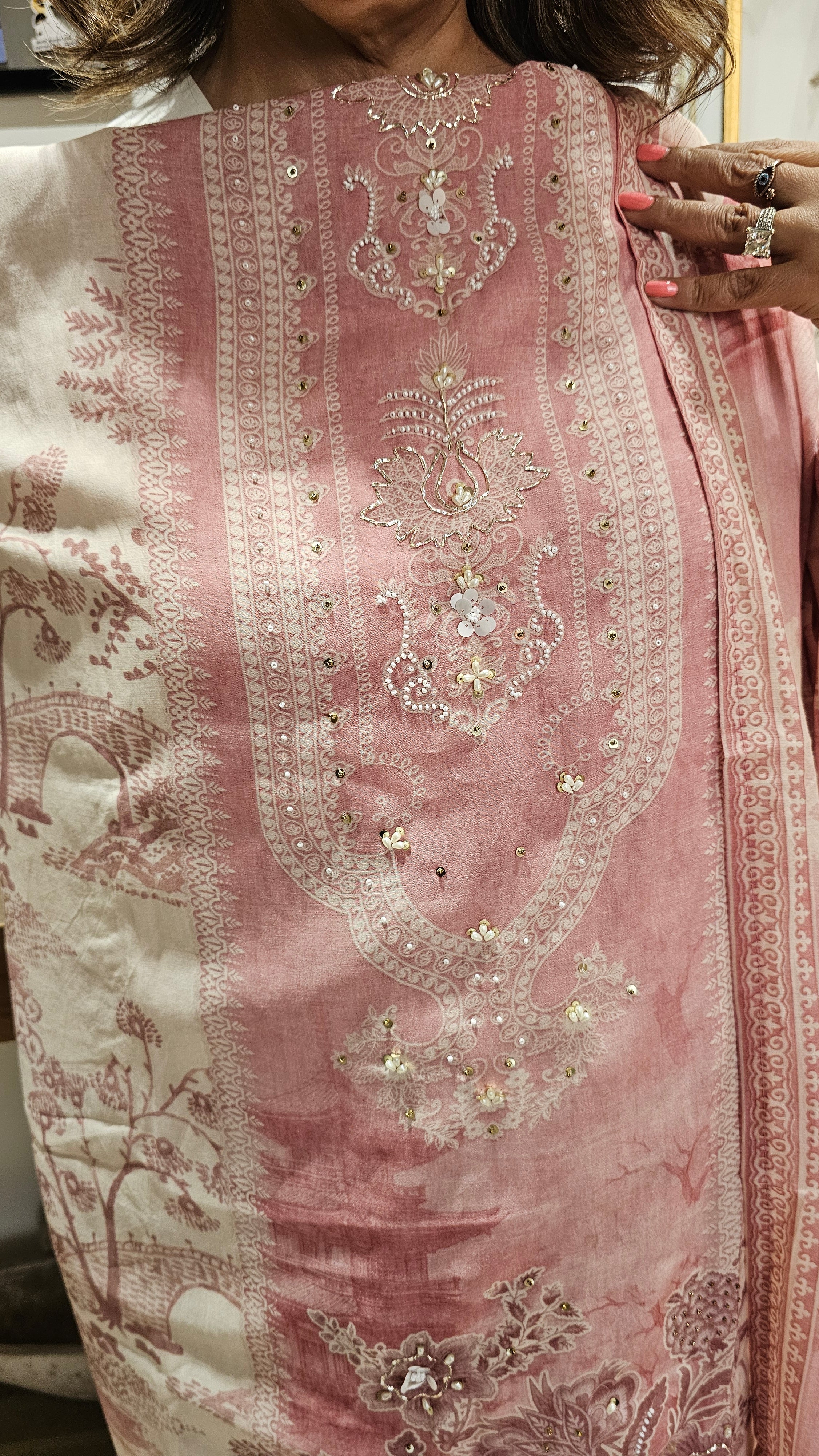 Adorable Mul Top & Dupatta with Rayon Bottom Hand & Thread work