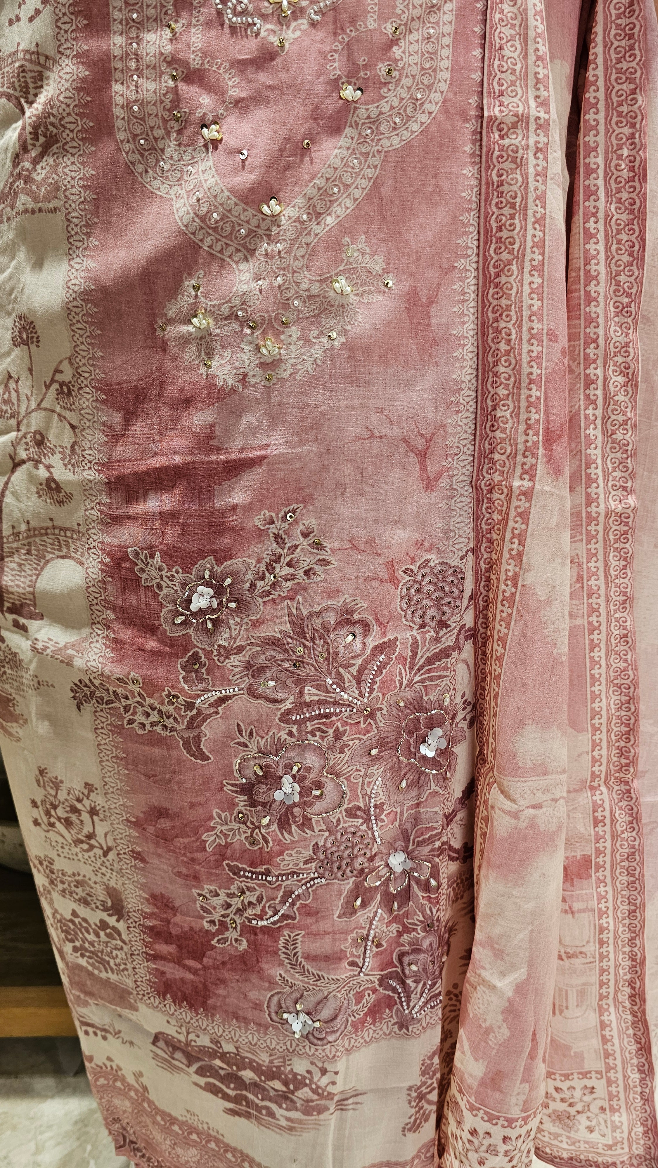 Adorable Mul Top & Dupatta with Rayon Bottom Hand & Thread work