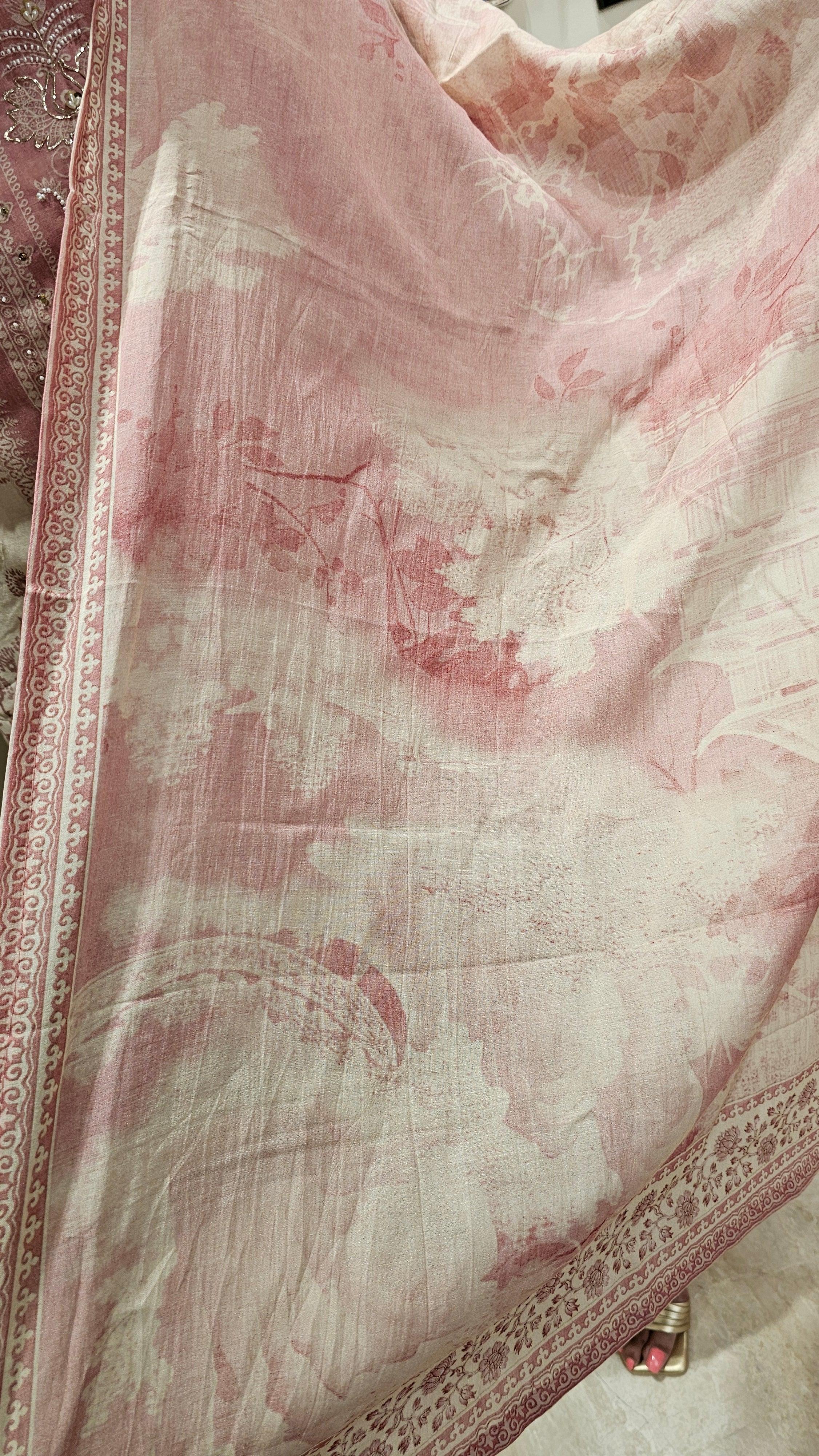 Adorable Mul Top & Dupatta with Rayon Bottom Hand & Thread work
