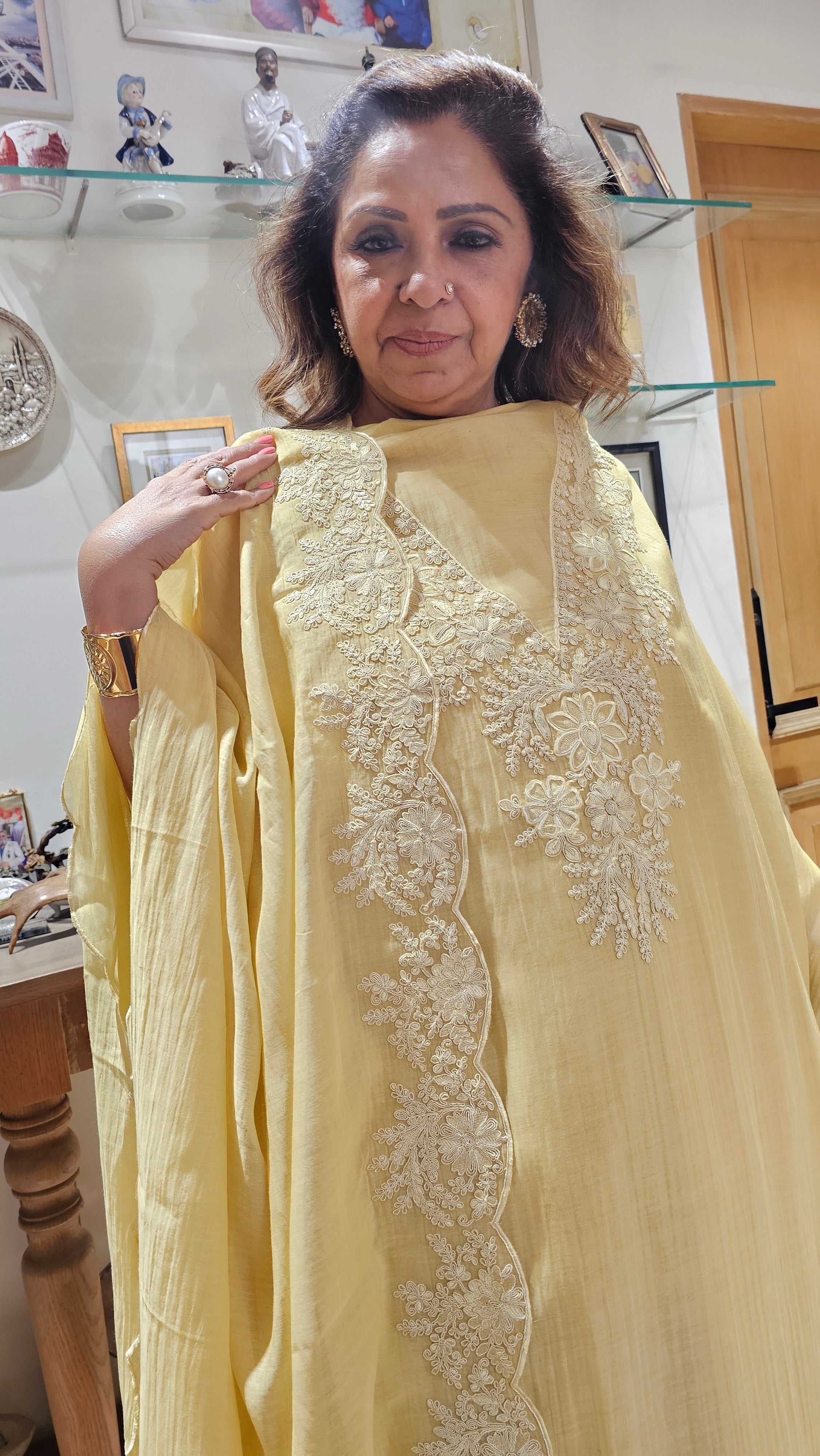 Stunning 3 Piece set with mul Top & Dupatta with Thread work with Rayon bottom