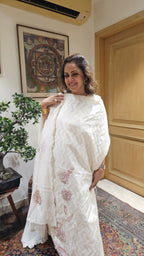 Beautiful Mul Top & Dupatta With Rayon Bottom With Thread work