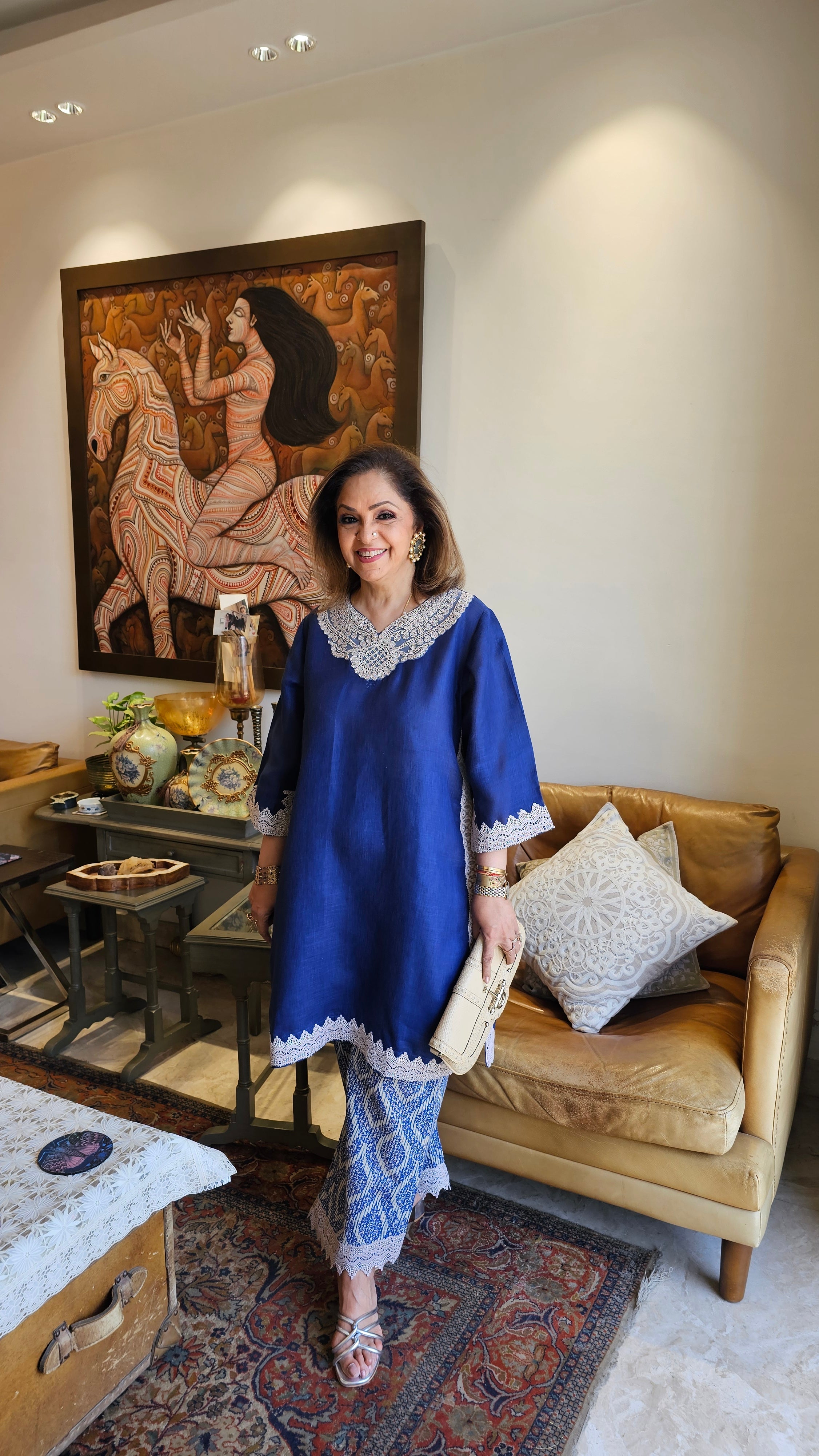 Beautiful Linen Outfit with Lace and Dori Work