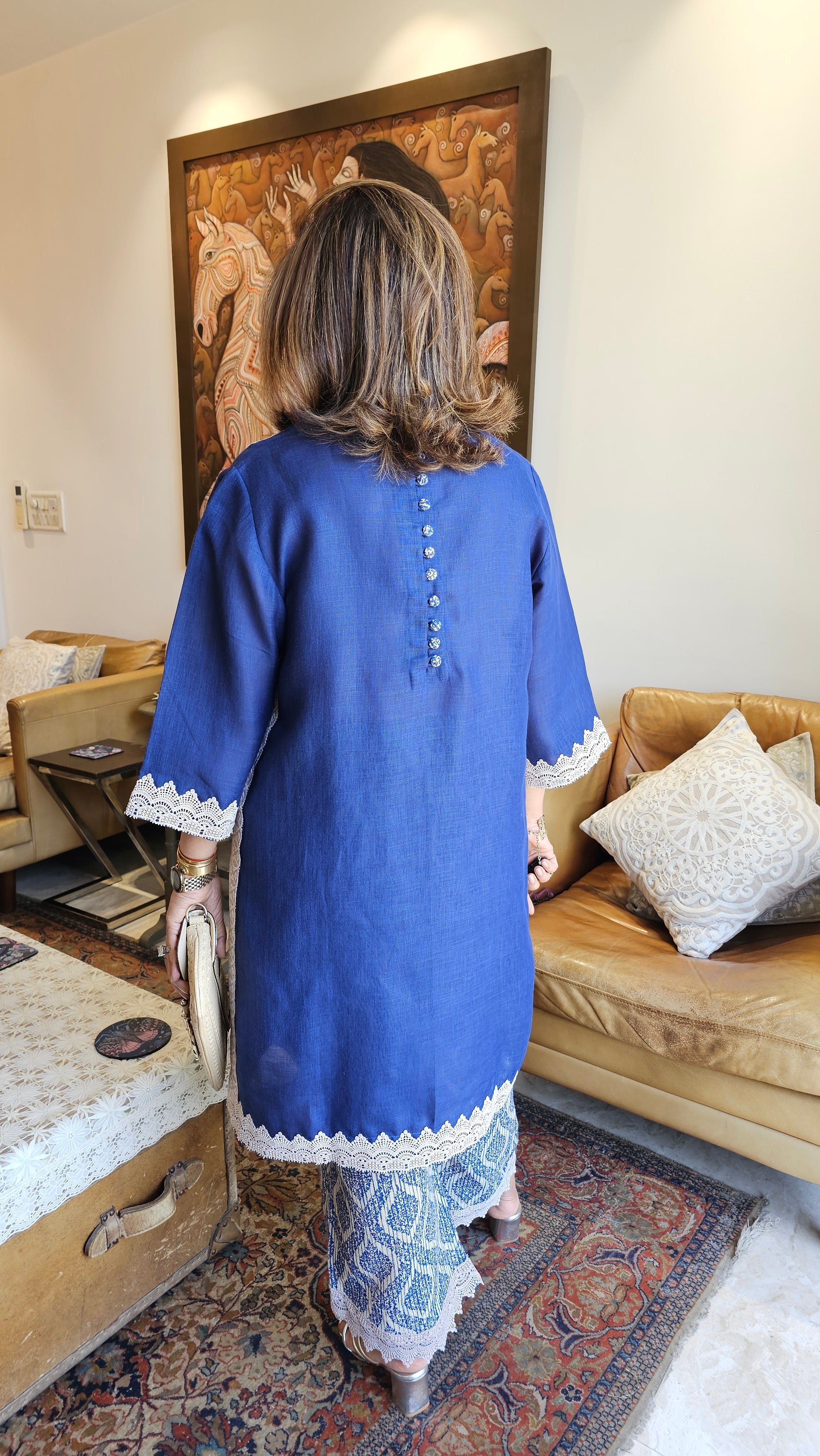 Beautiful Linen Outfit with Lace and Dori Work