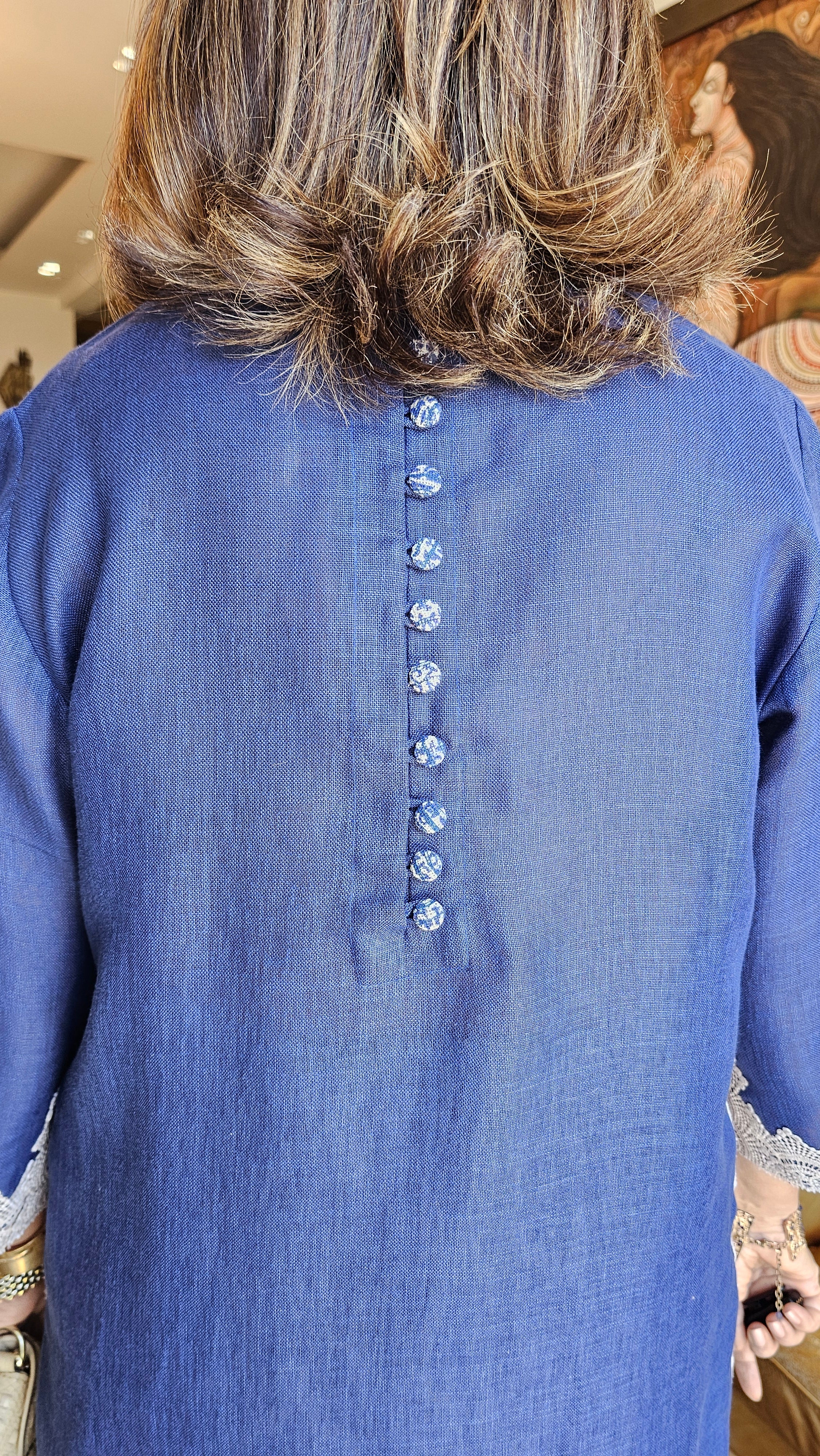 Beautiful Linen Outfit with Lace and Dori Work