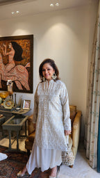 Stunning Summer Blended Shimmer Outfit with Resham Work & Drop Crotch pants in Cotton Satin Blend